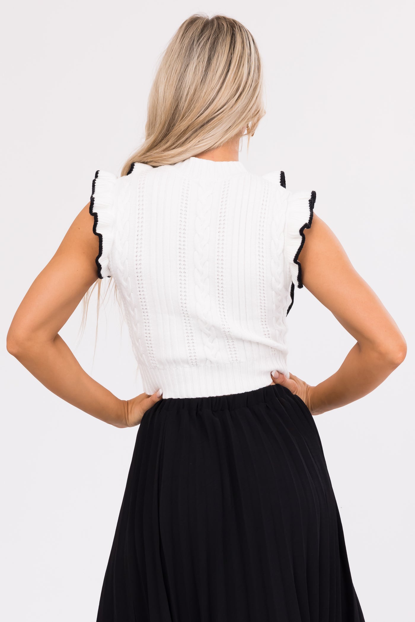 She+Sky Ivory Ruffle Cropped Knit Sweater