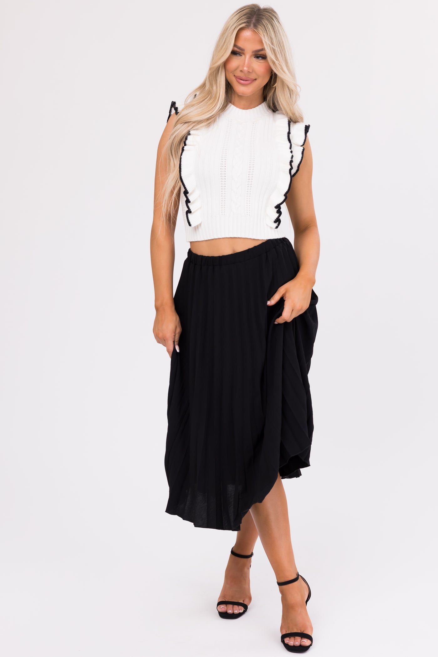 She+Sky Ivory Ruffle Cropped Knit Sweater