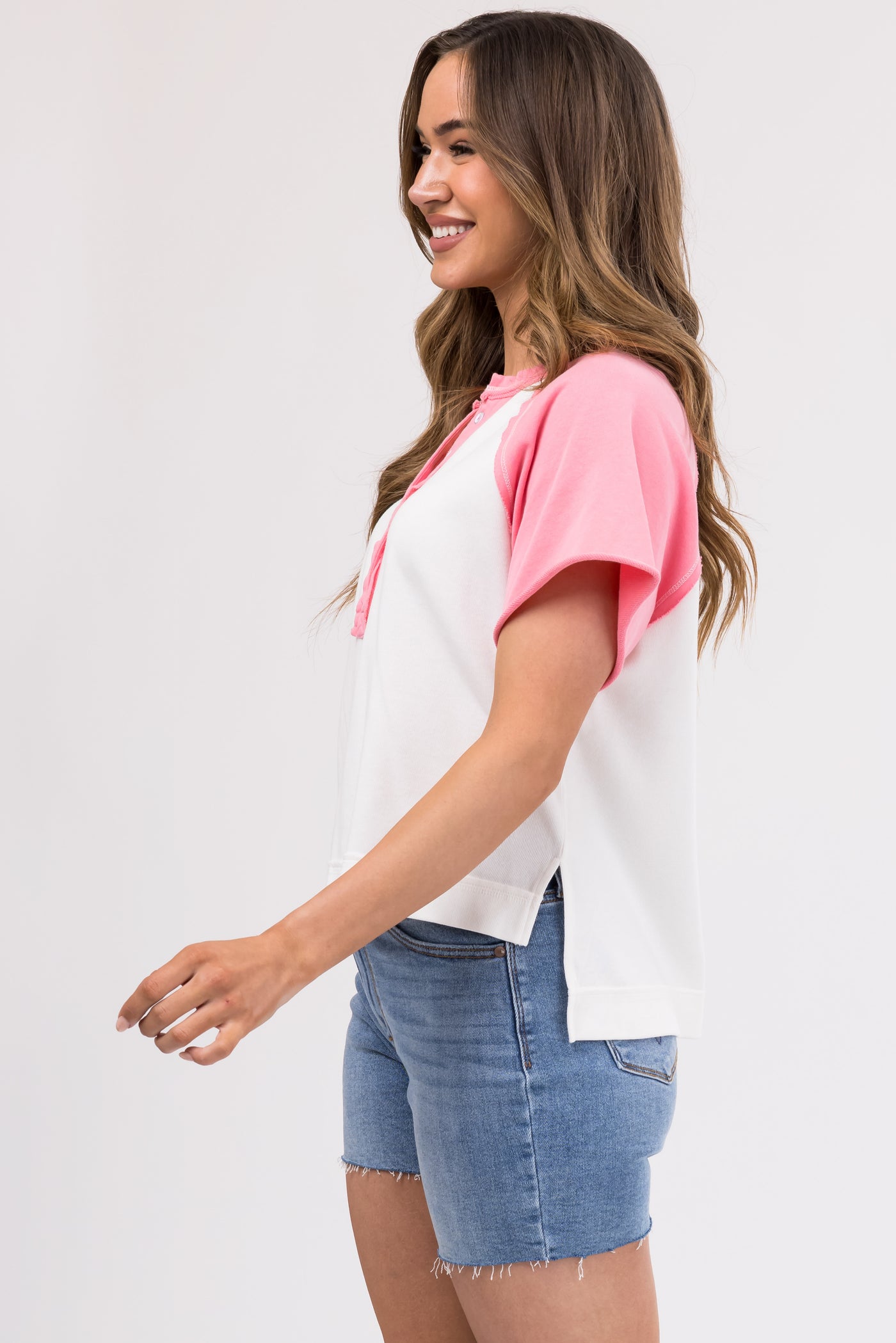 She+Sky Ivory and Punch Colorblock Top