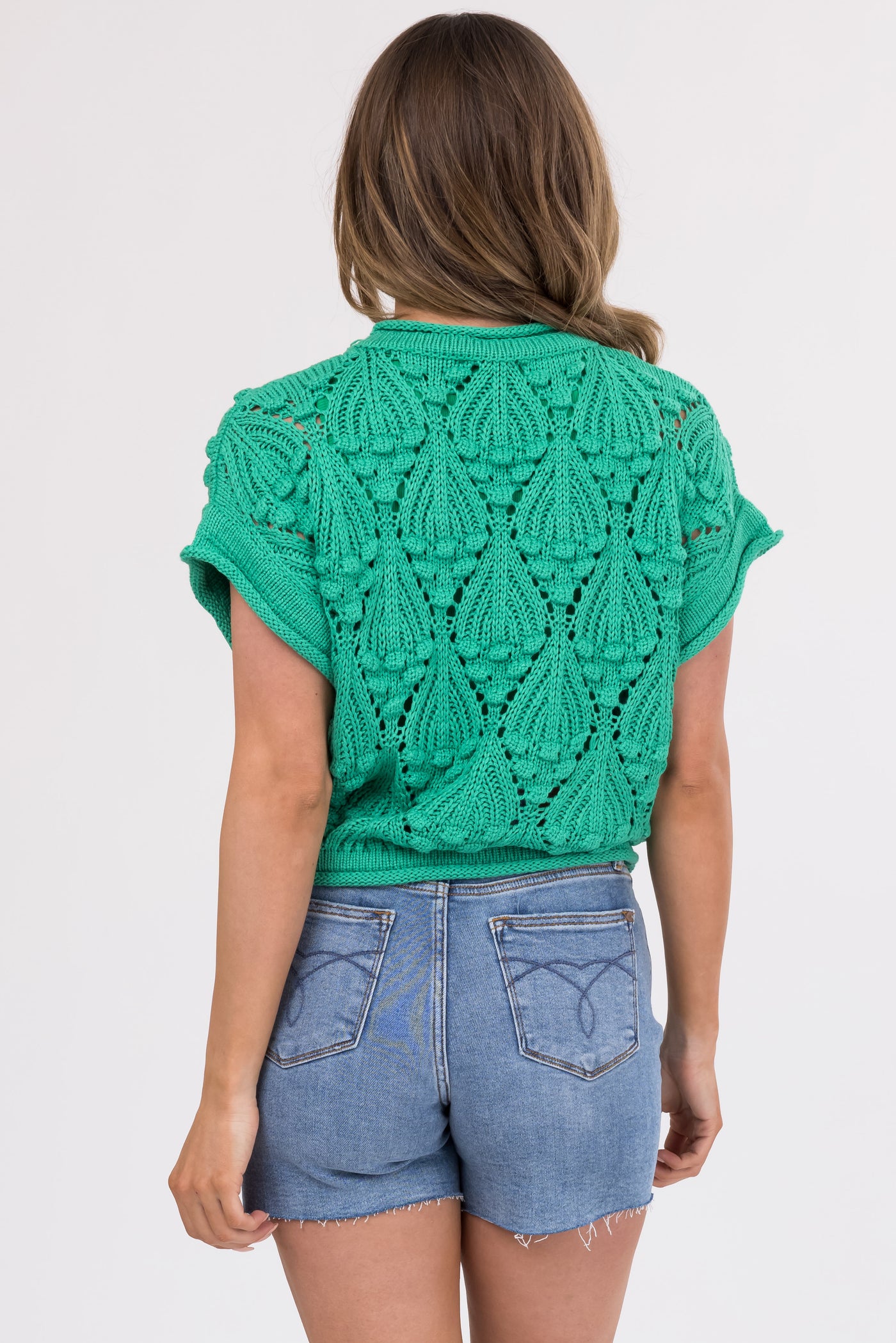 She+Sky Jade Short Sleeve Cut Out Knit Sweater