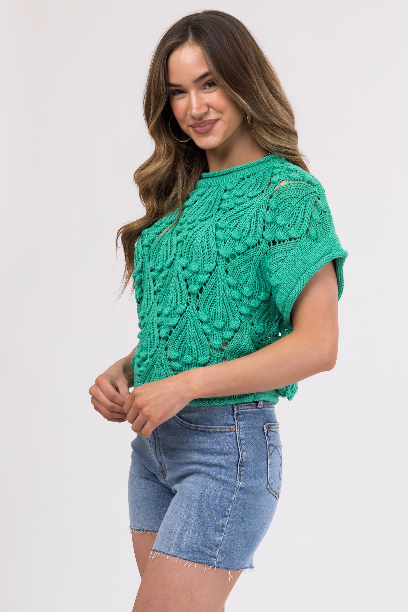 She+Sky Jade Short Sleeve Cut Out Knit Sweater
