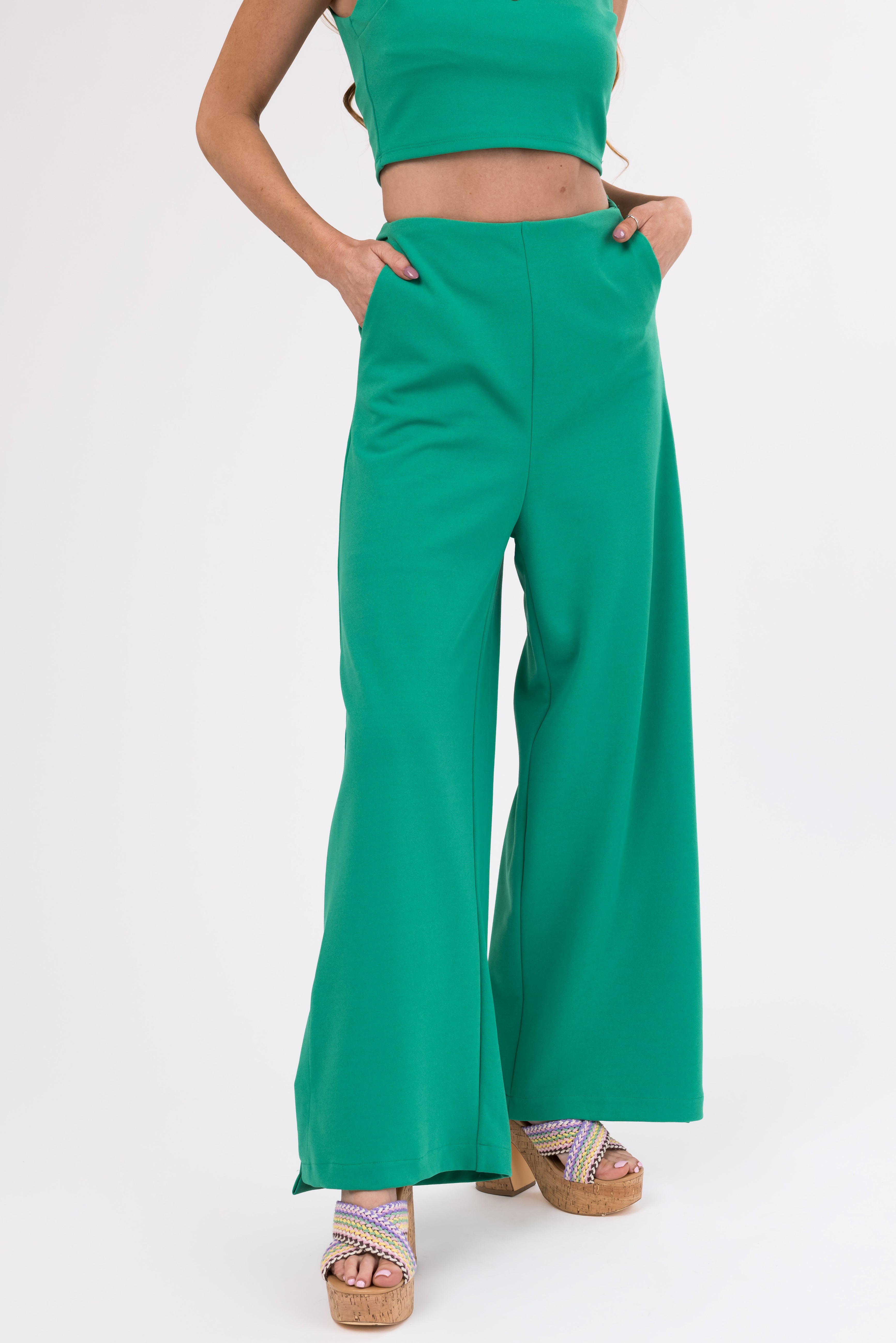 She+Sky Jade Wide Leg Side Slit Knit Pants | Lime Lush Boutique
