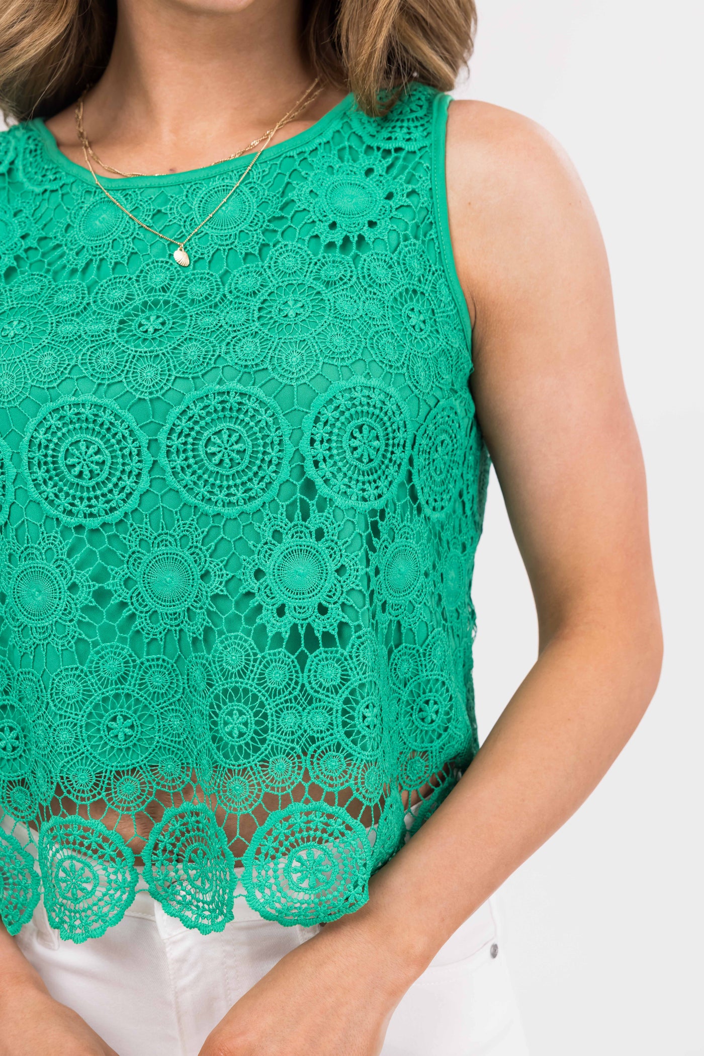 She+Sky Kelly Green Crochet Lace Tank Top