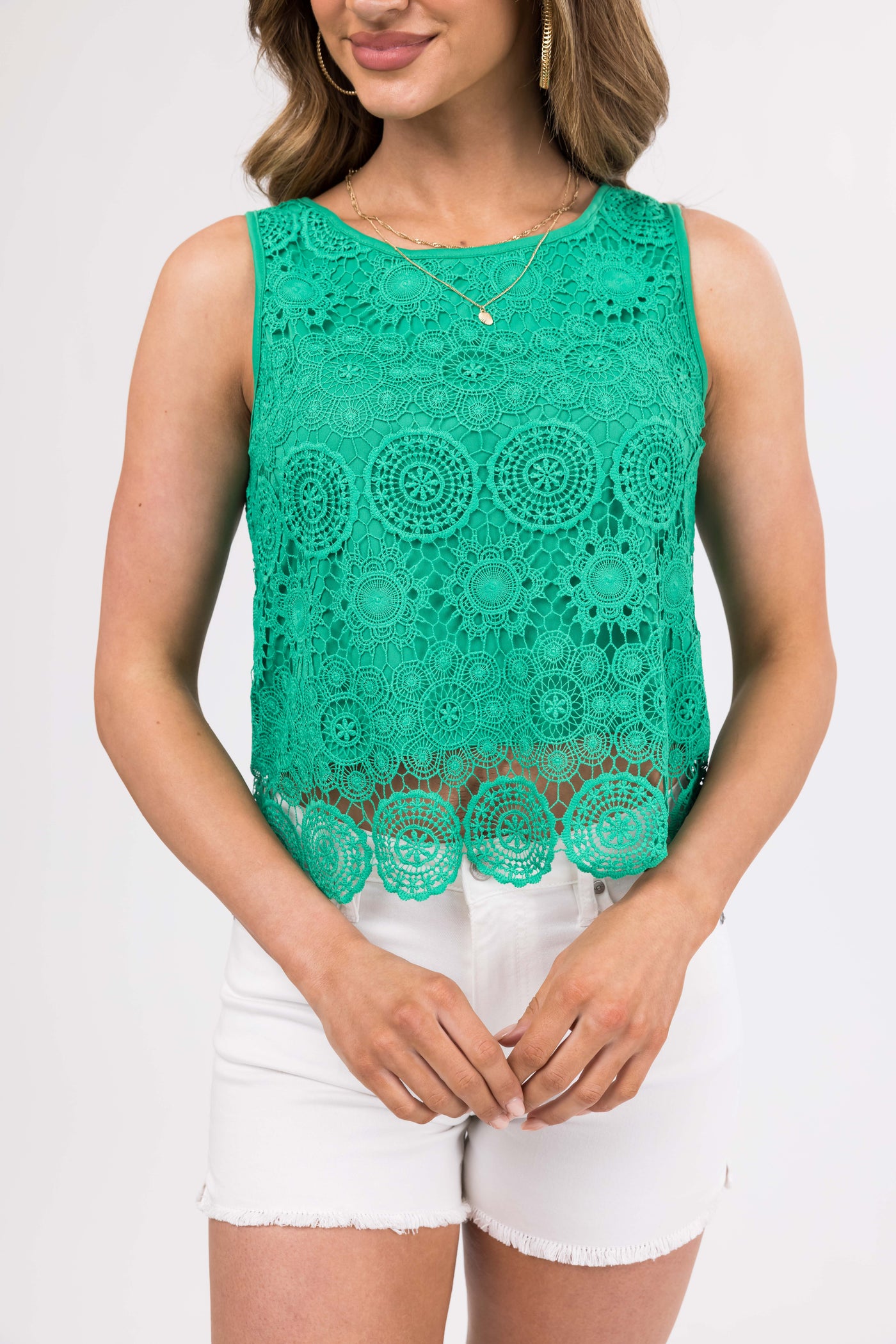 She+Sky Kelly Green Crochet Lace Tank Top