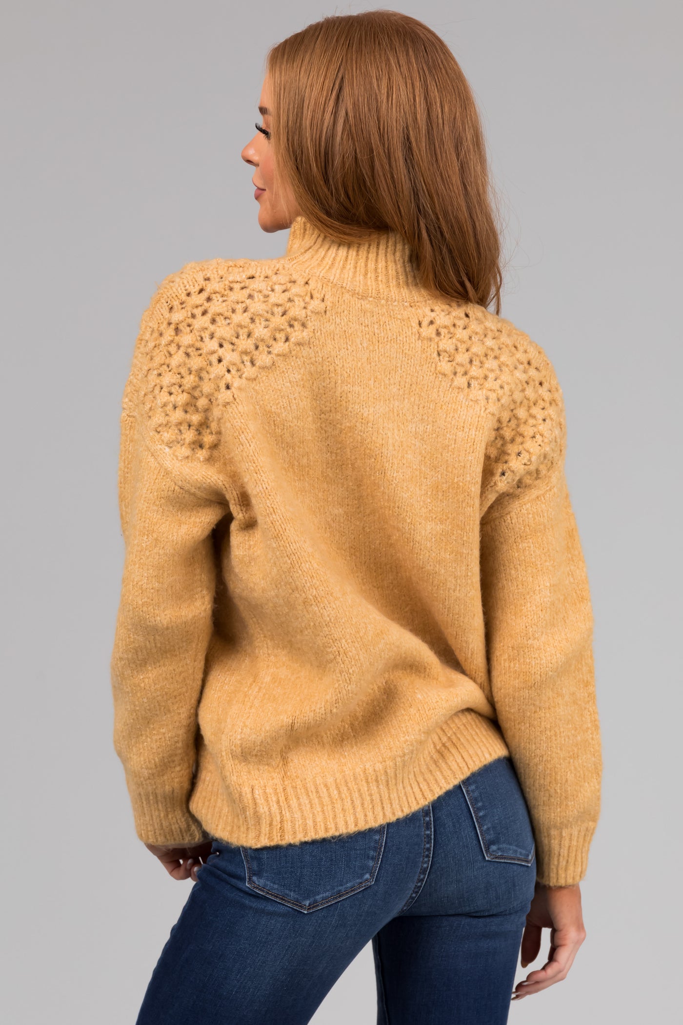 She+Sky Light Marigold Mock Neck Knit Sweater
