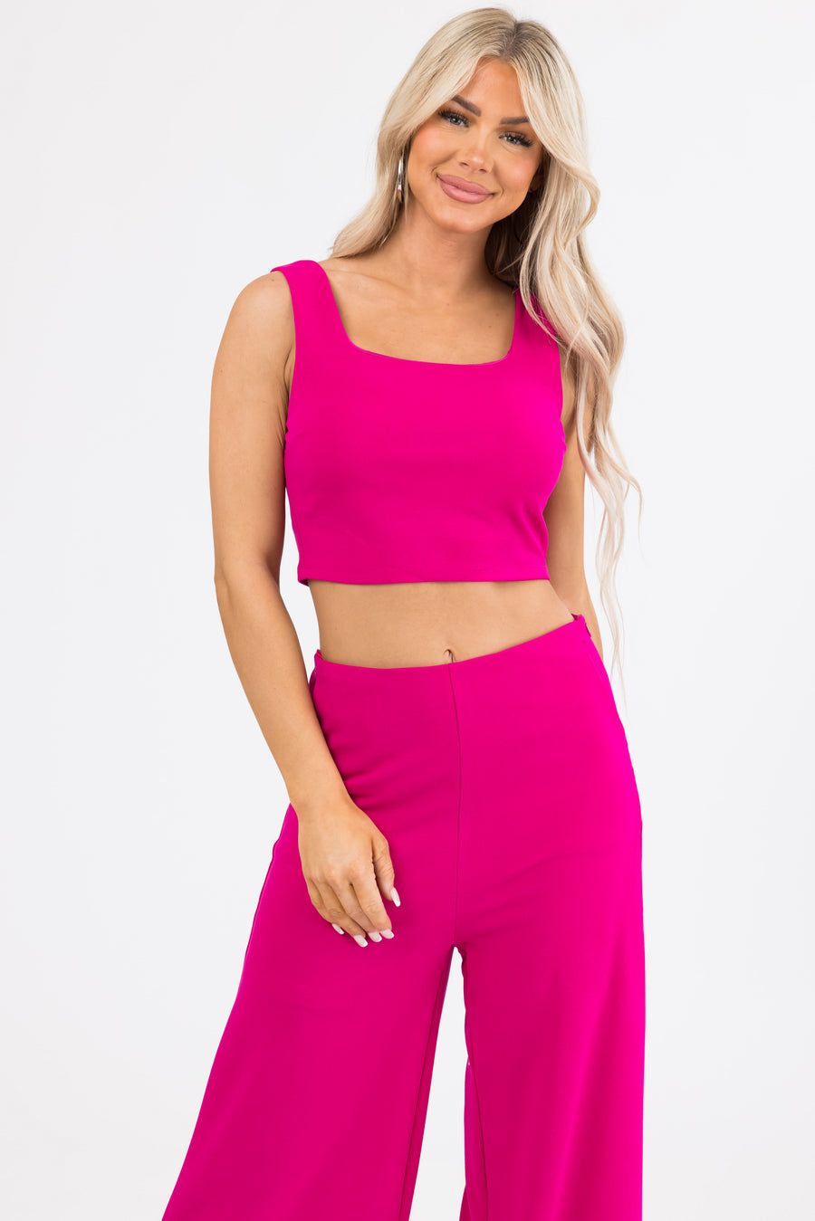 She+Sky Magenta Heavy Knit Square Neck Crop Top