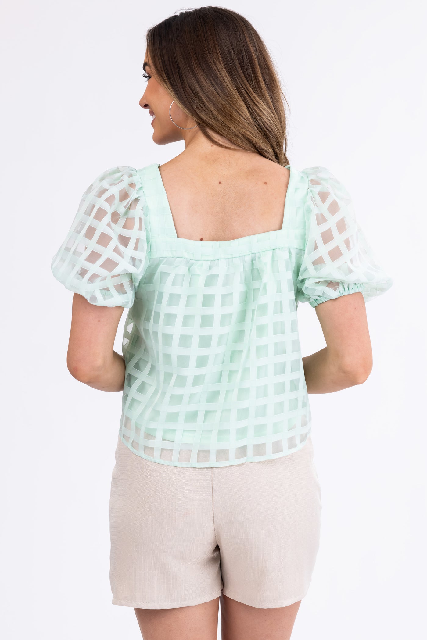 She+Sky Mint Puff Sleeve Square Neck Top