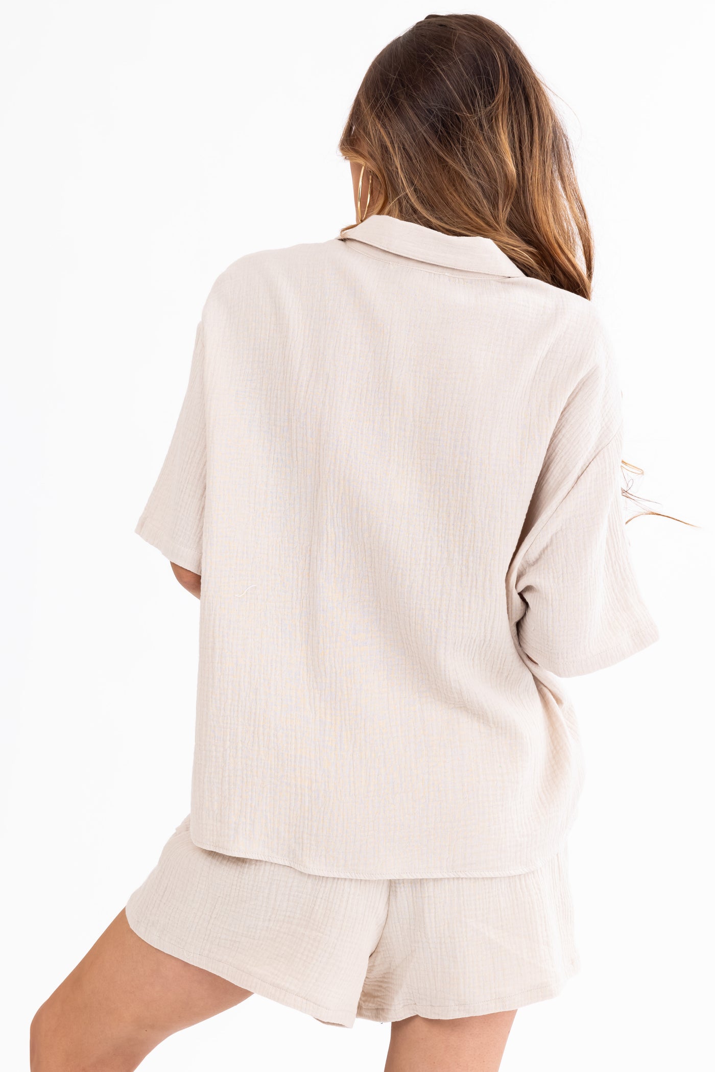 She+Sky Natural Chest Pocket Half Sleeve Shirt