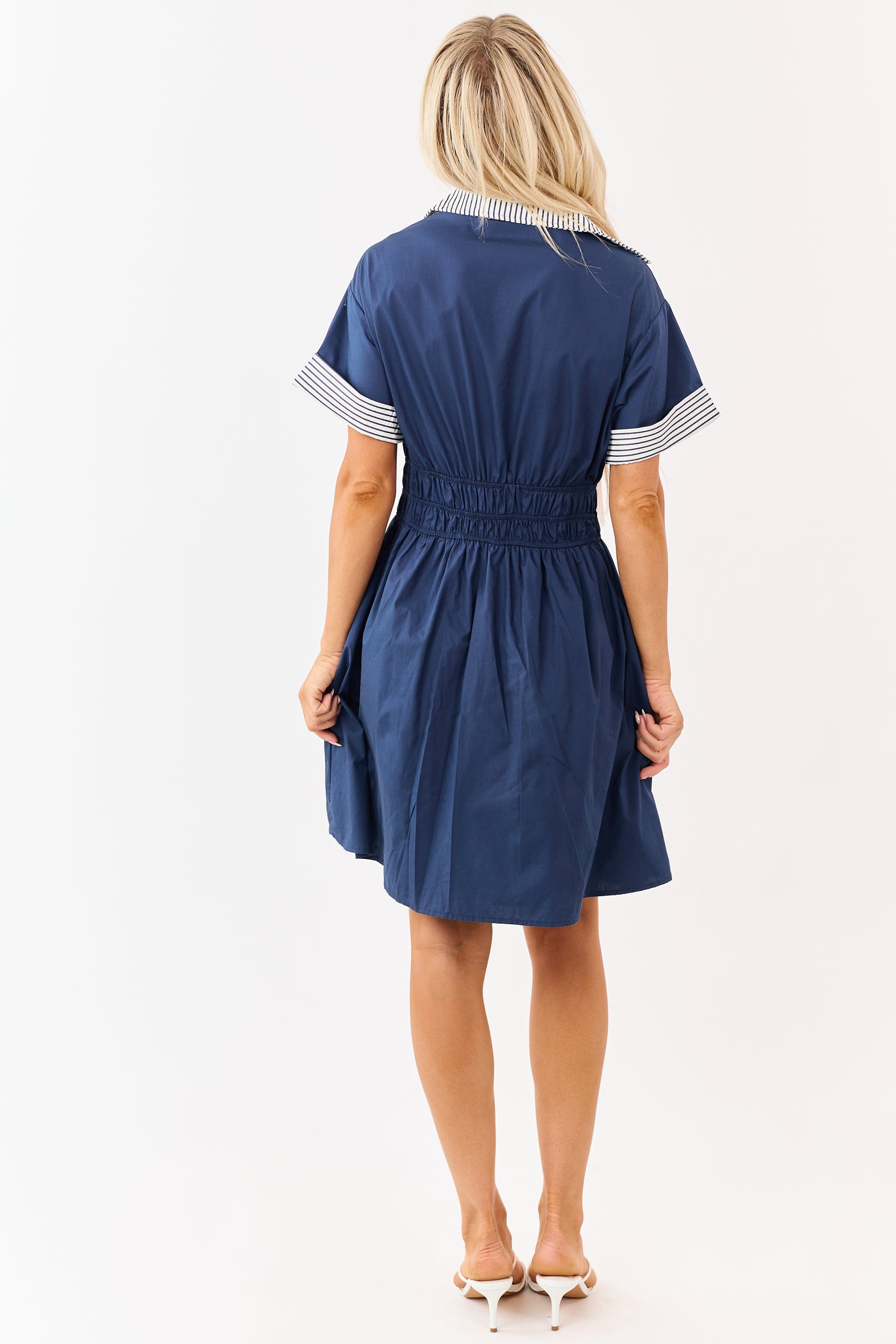 She+Sky Navy Button Down Cotton Mini Dress