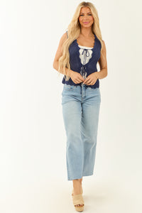 She+Sky Navy Front Tie Knit Sweater Vest
