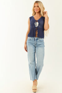 She+Sky Navy Front Tie Knit Sweater Vest