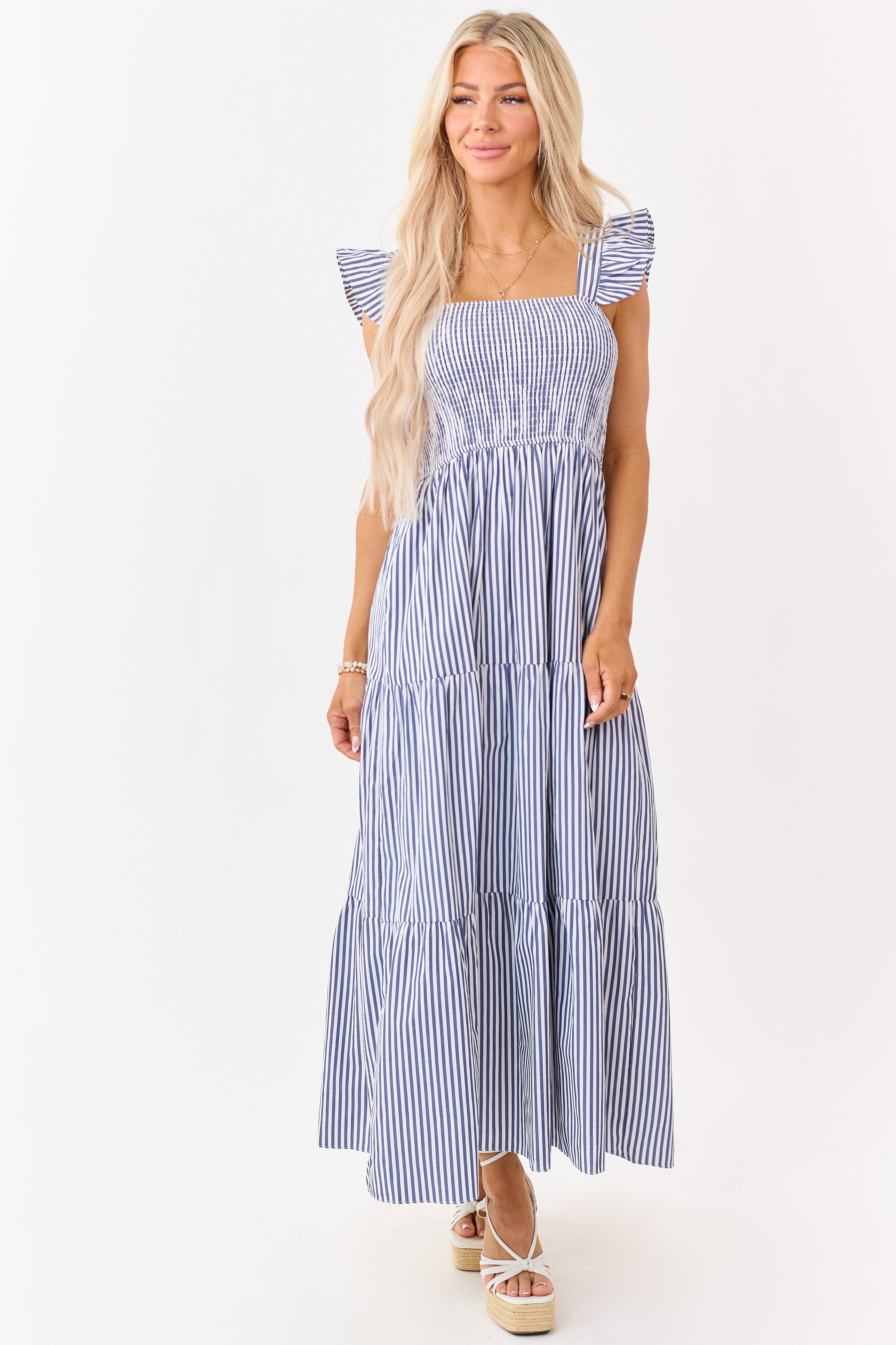 knee length dresses for ladies Nautical Maxi Dress One Size / White/Navy main image 1