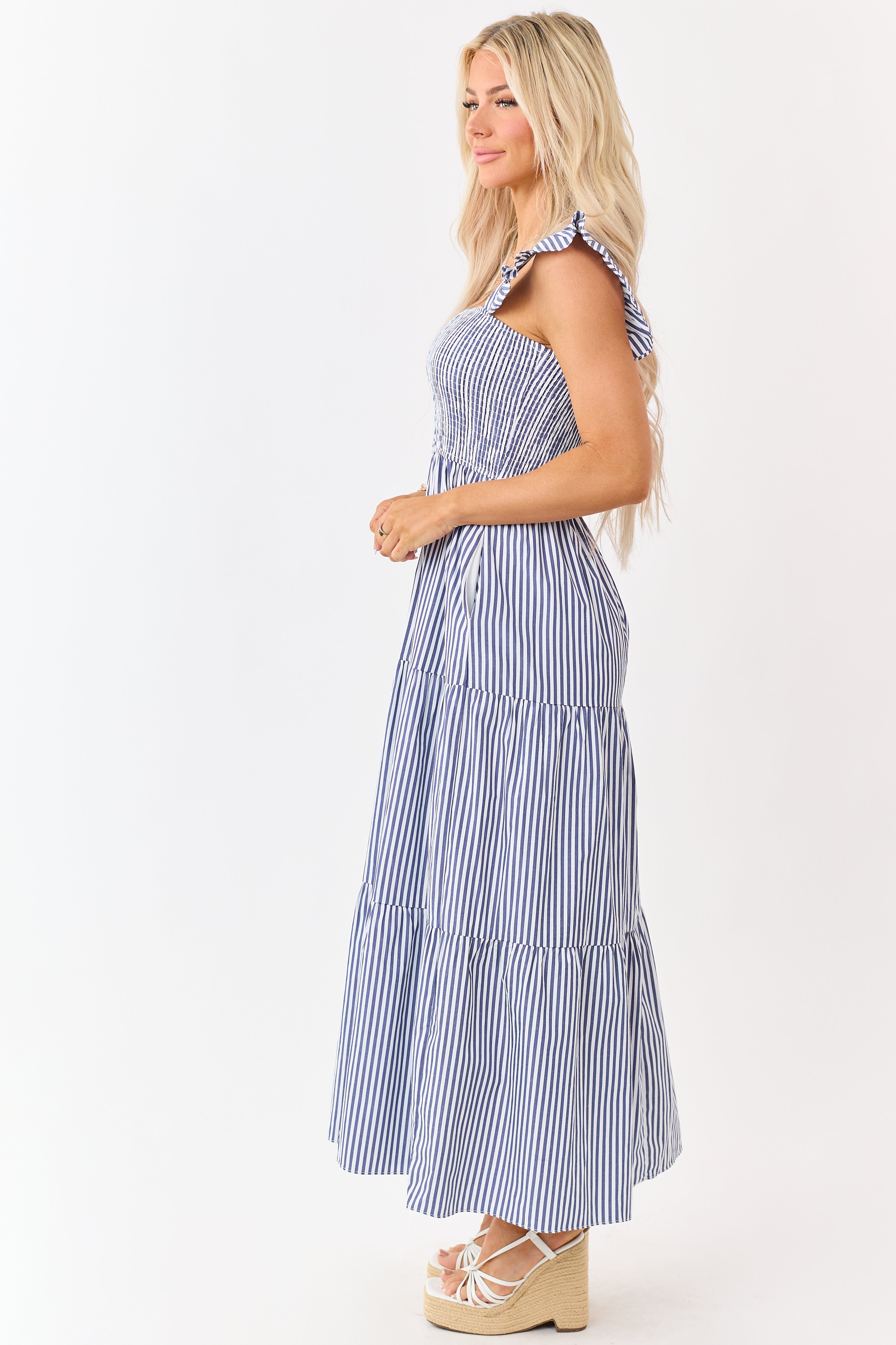 She+Sky Navy Striped Smocked Bodice Maxi Dress She+Sky Navy Striped Smocked Bodice Maxi Dress