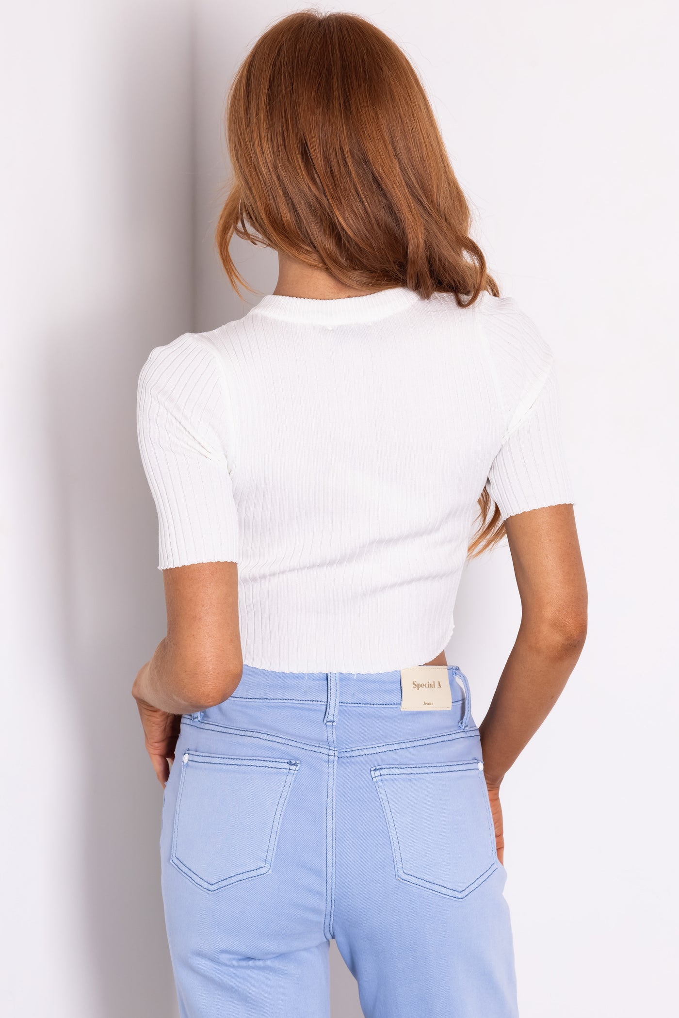 She+Sky Off White Short Sleeve Knit Crop Top