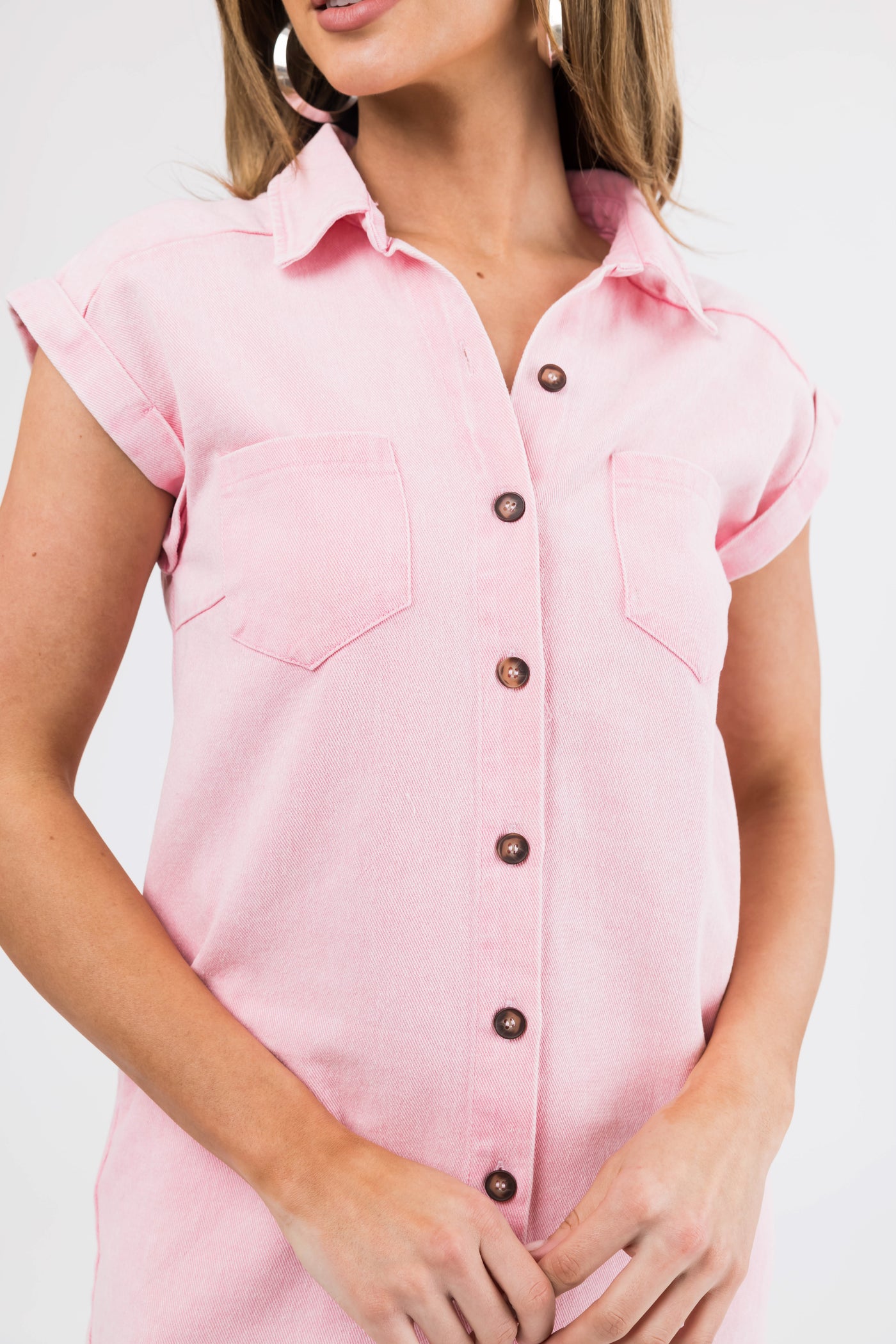She+Sky Pink Washed Button Down Denim Shirt Dress