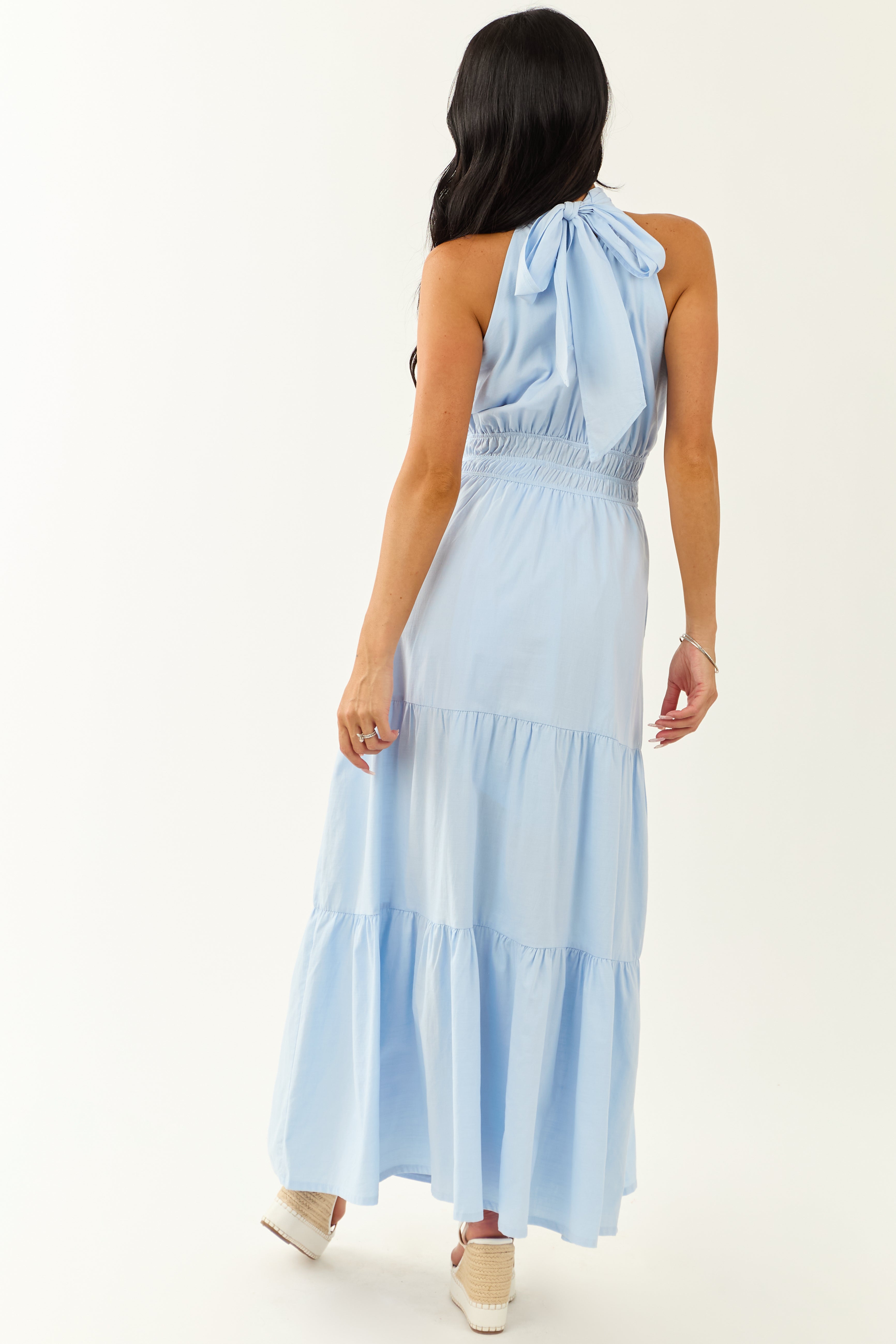 She+Sky Powder Blue Halter Mock Neck Maxi Dress