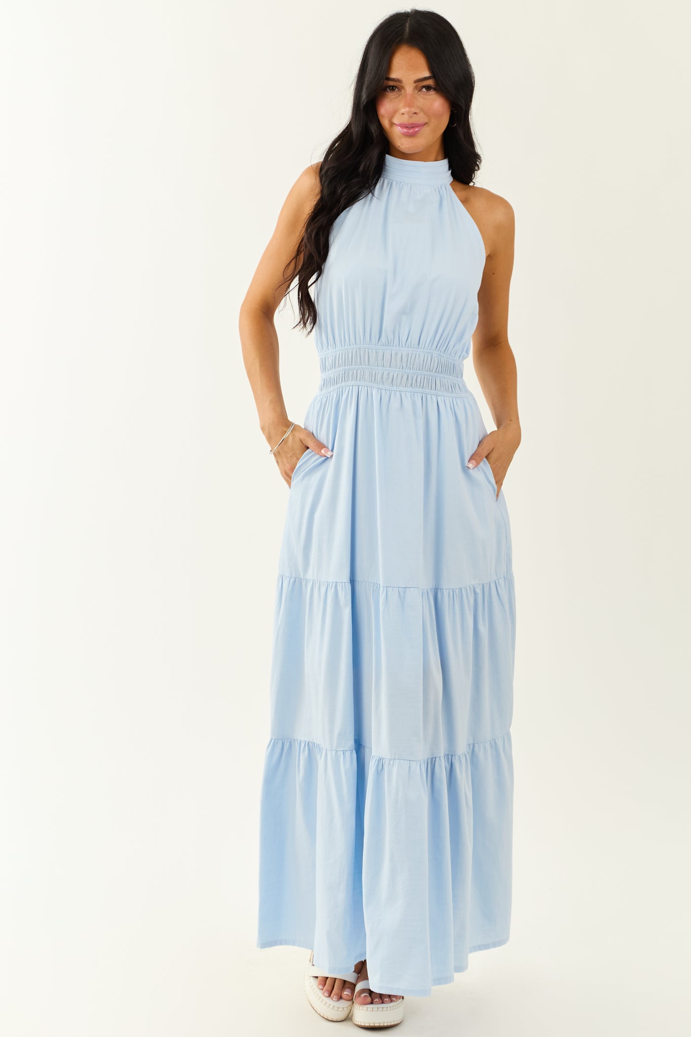 She+Sky Powder Blue Halter Mock Neck Maxi Dress