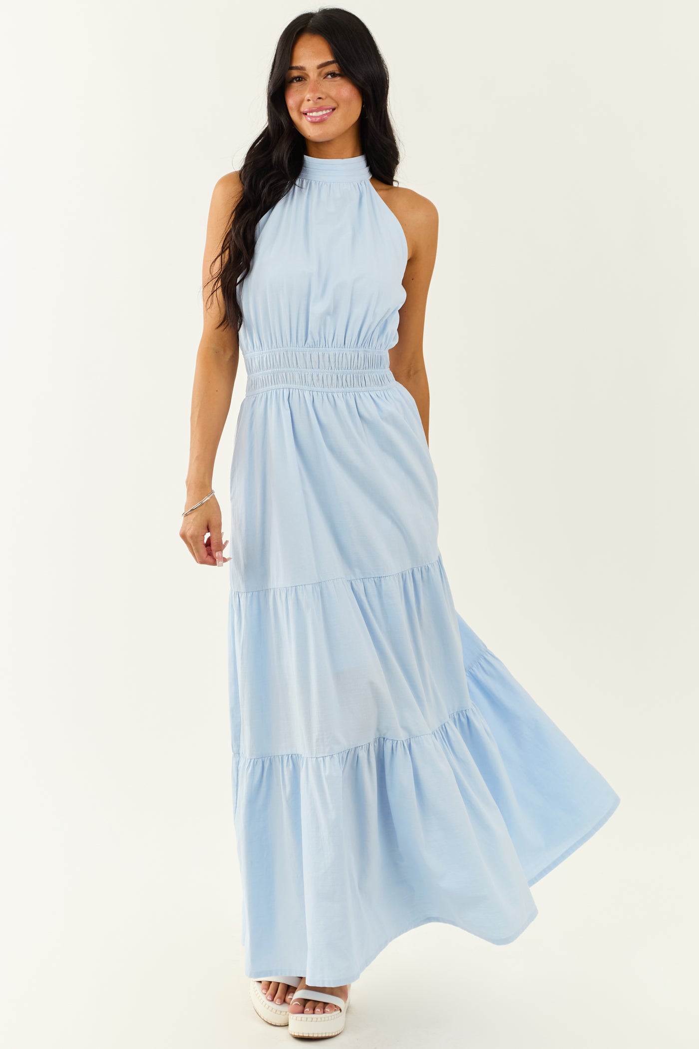 She+Sky Powder Blue Halter Mock Neck Maxi Dress