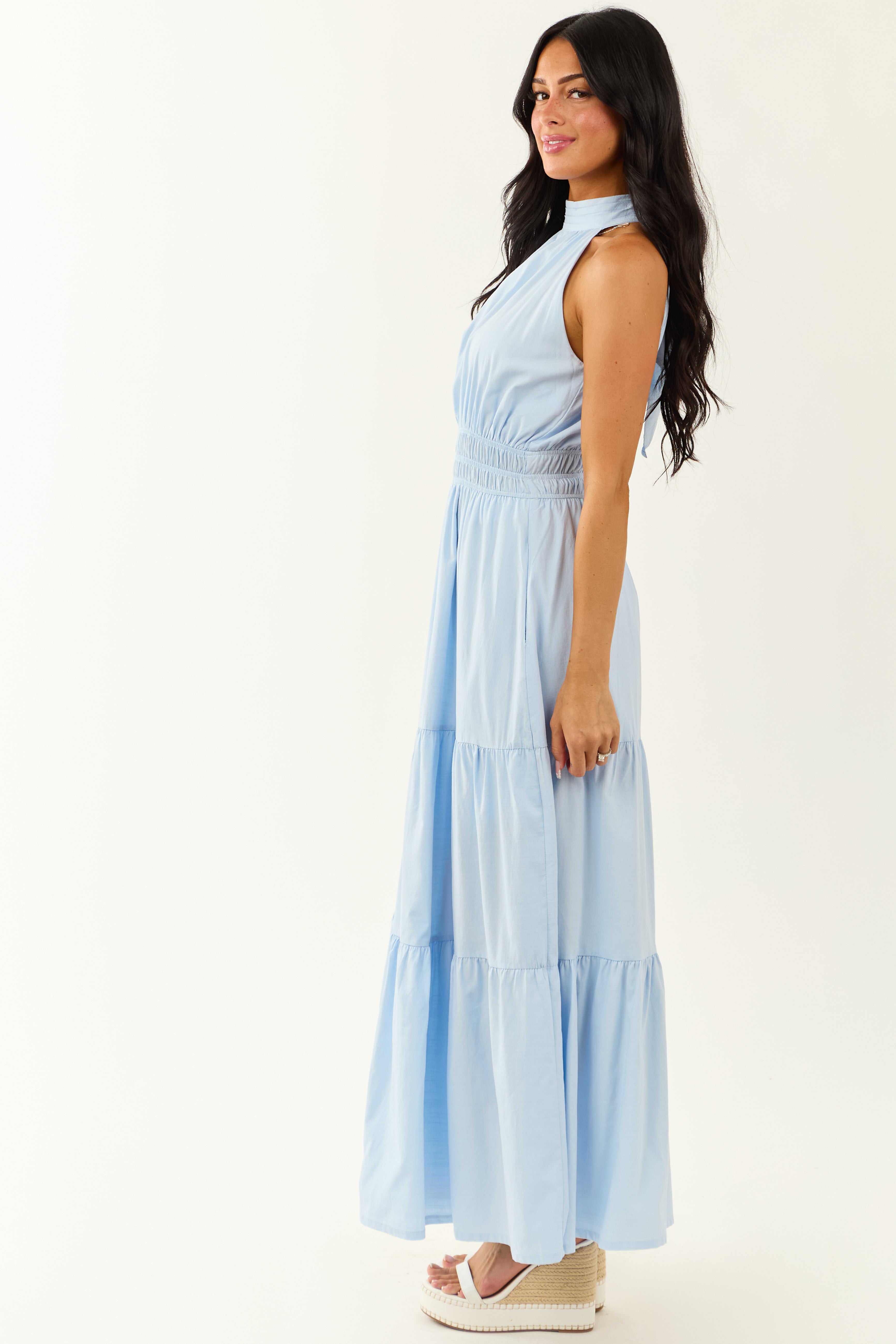 She+Sky Powder Blue Halter Mock Neck Maxi Dress
