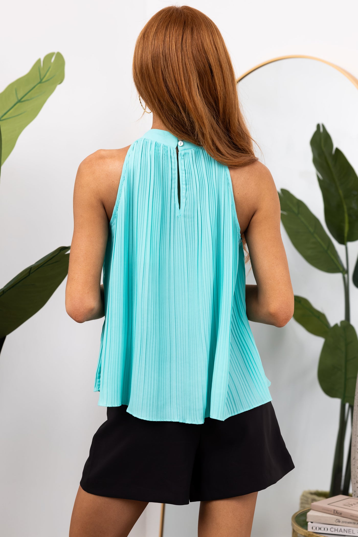 She+Sky Seafoam Pleated Halter Neck Blouse