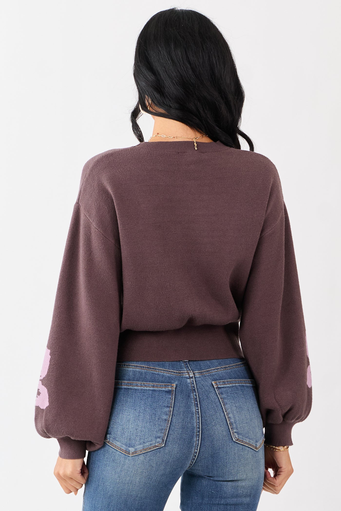 She+Sky Walnut Floral Print Crew Neck Sweater