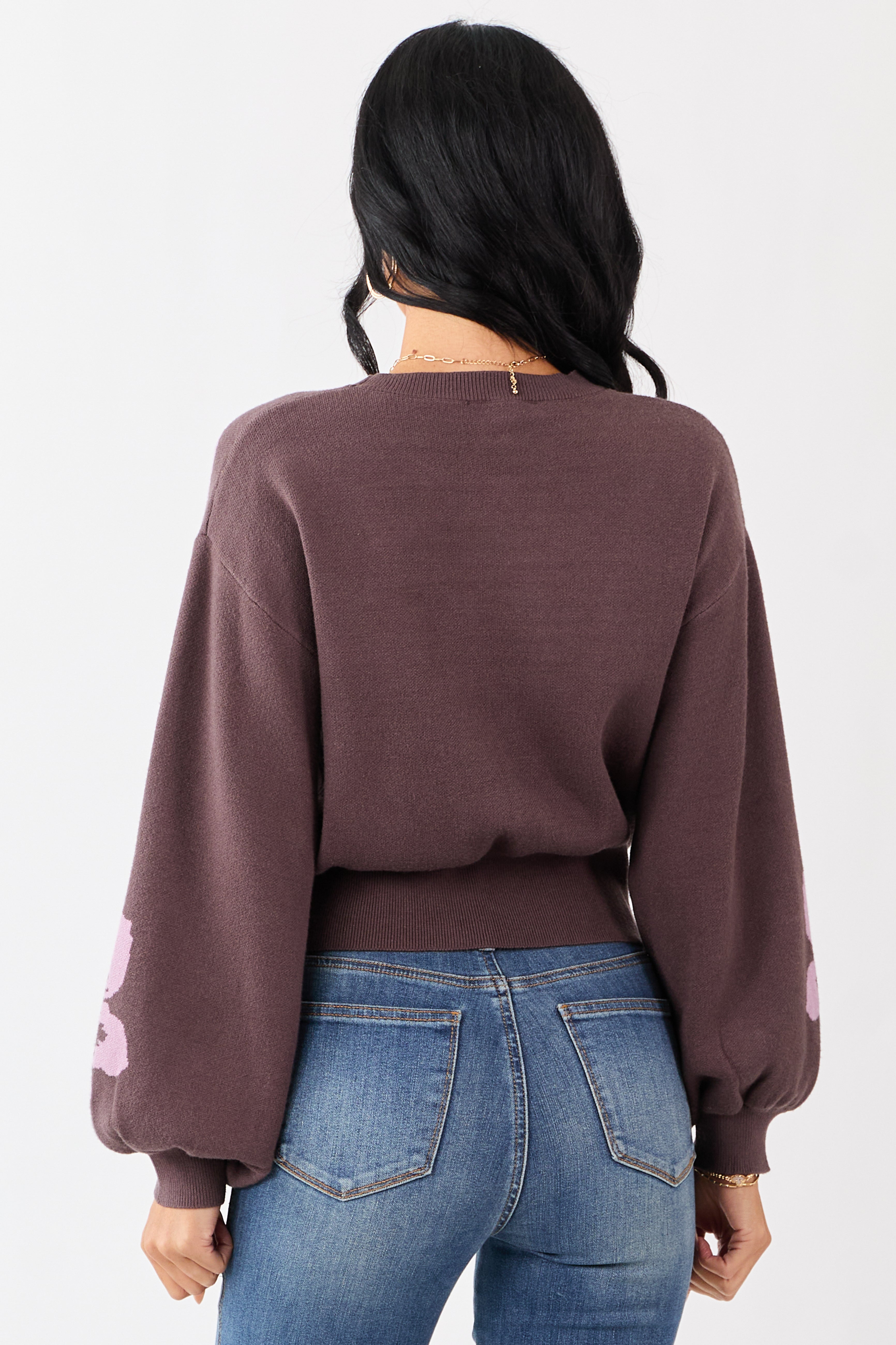 She+Sky Walnut Floral Print Crew Neck Sweater