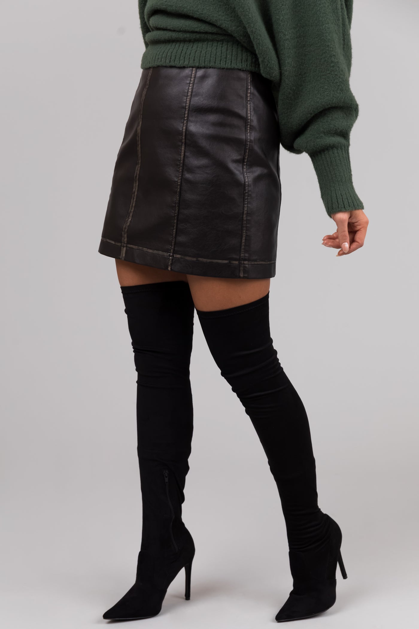 She+Sky Washed Black Faux Leather Mini Skirt
