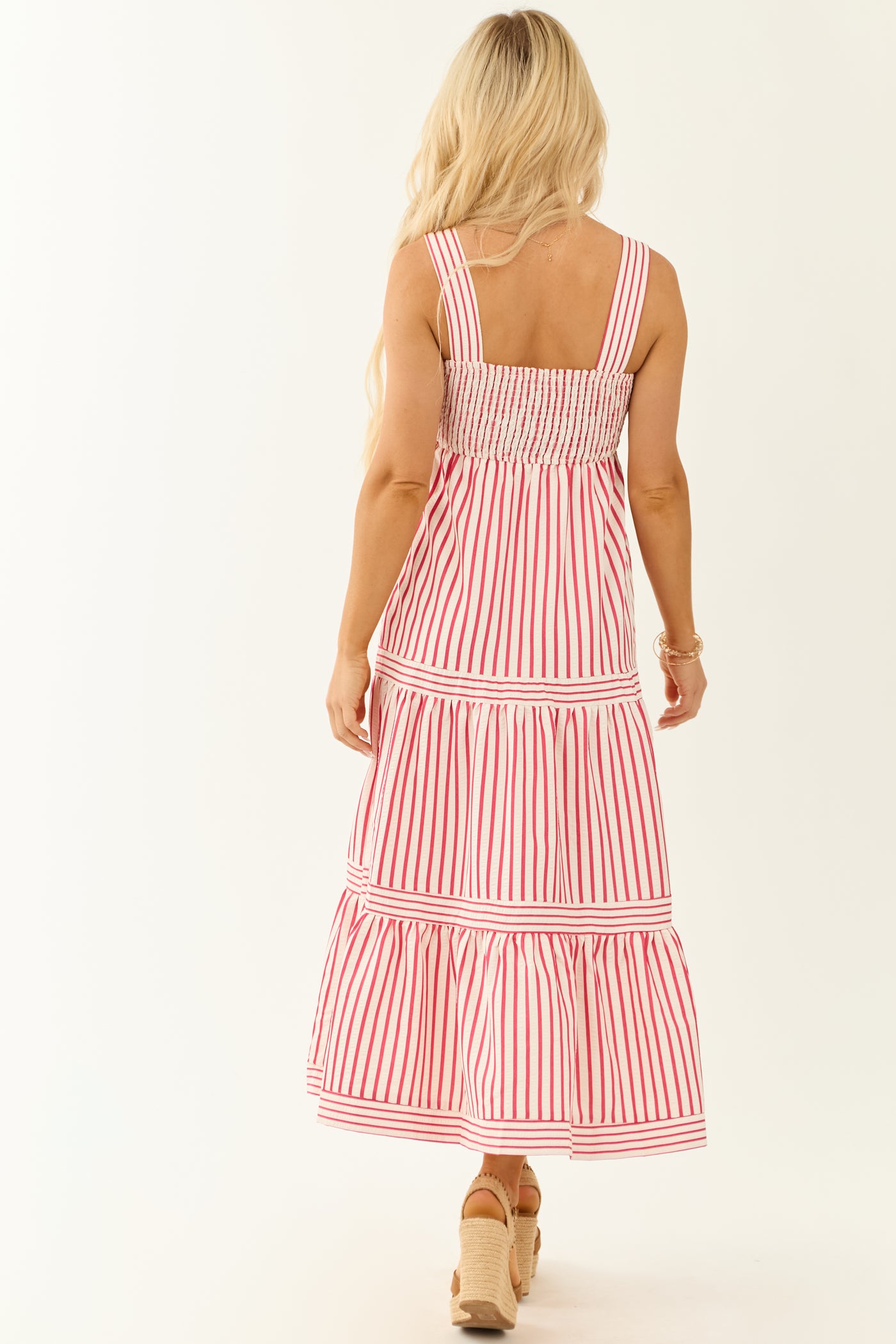 She+Sky White and Ruby Striped Sleeveless Midi Dress
