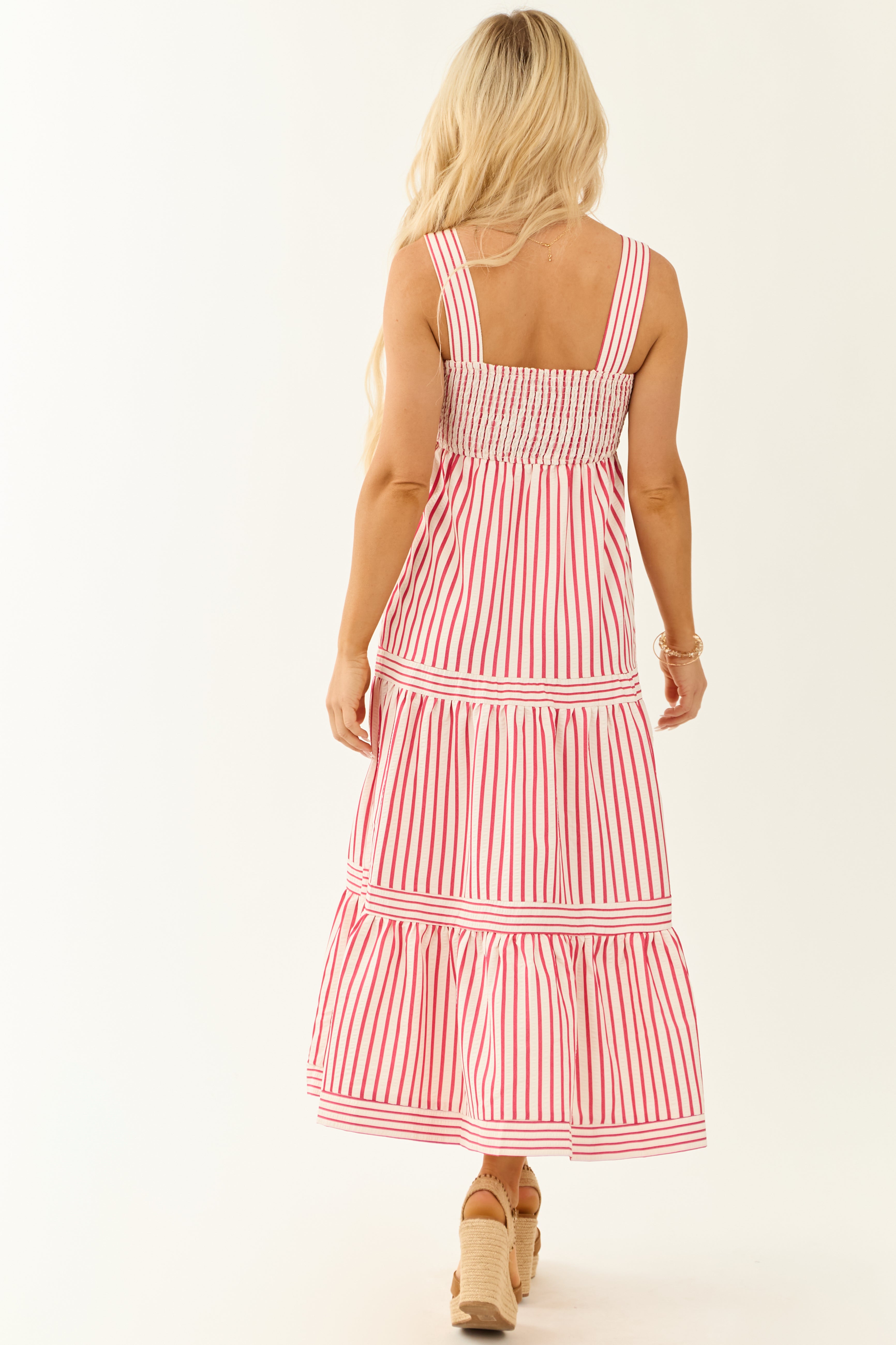 She+Sky White and Ruby Striped Sleeveless Midi Dress