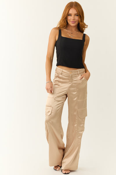 Shiny-Beige-Satin-Cargo-Wide-