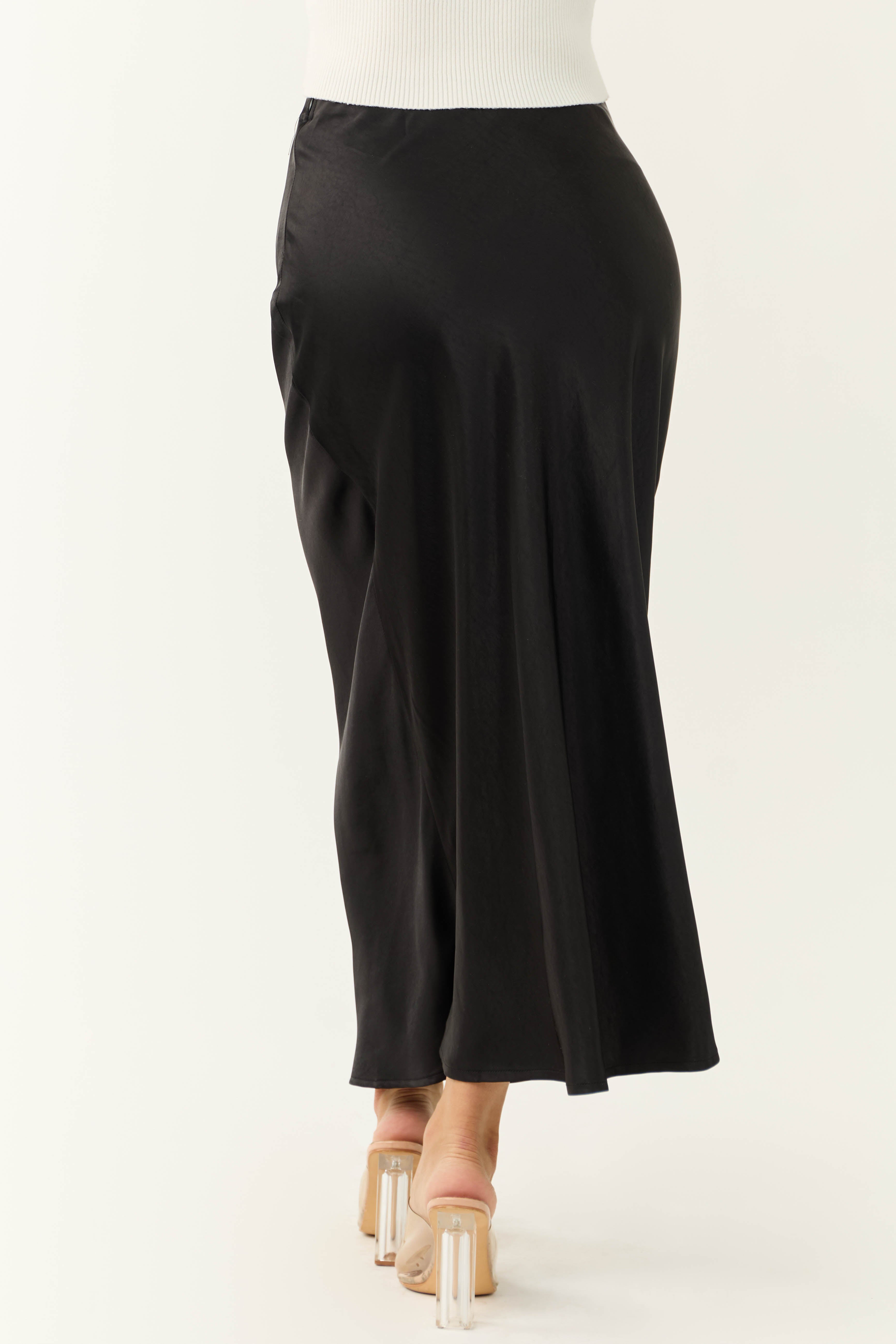 Shiny Black Satin Maxi Skirt | Lime Lush Boutique