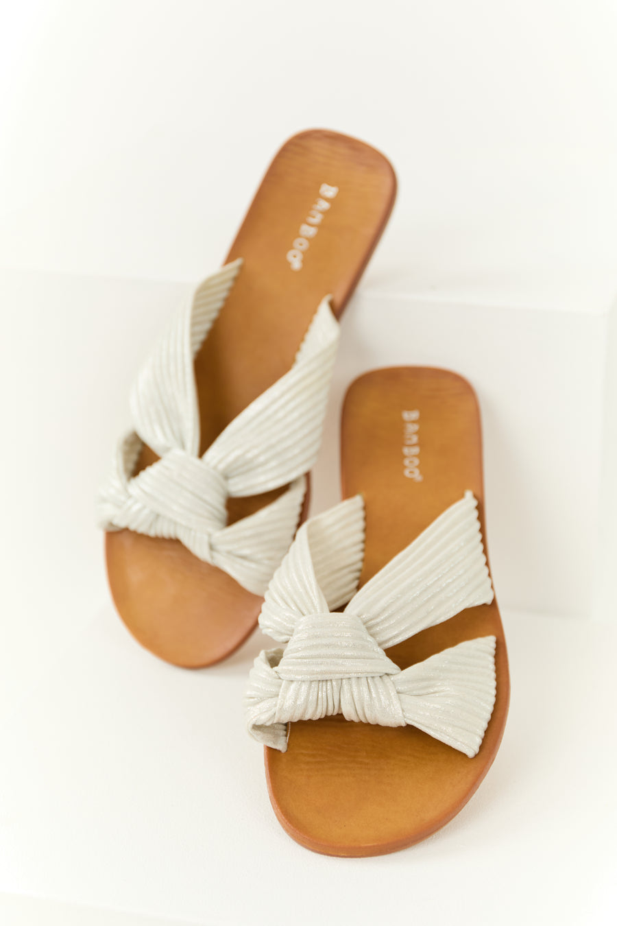 Shiny Coconut Fabric Open Toe Slip On Sandals
