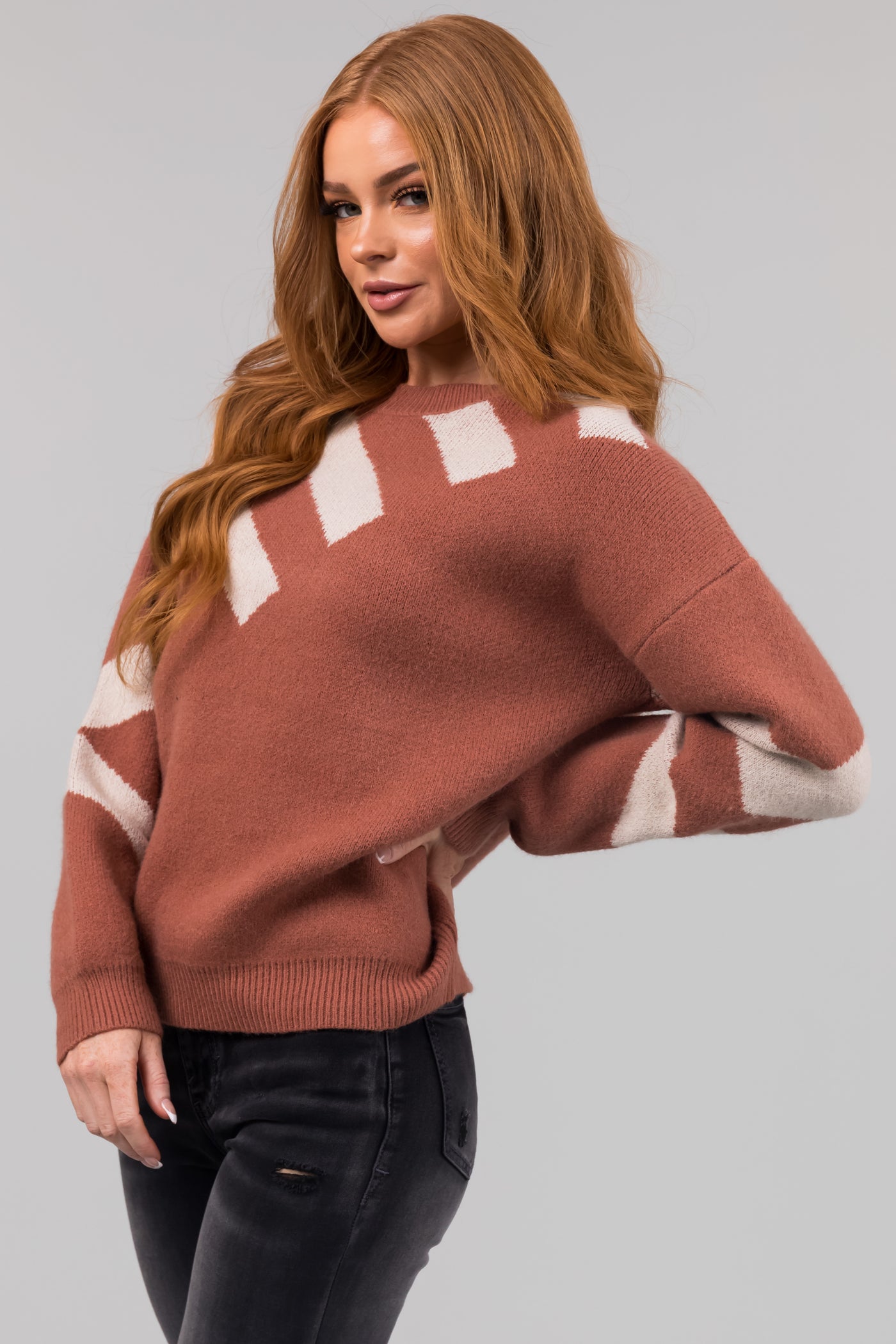 Sienna Asymmetrical Stripe Long Sleeve Sweater