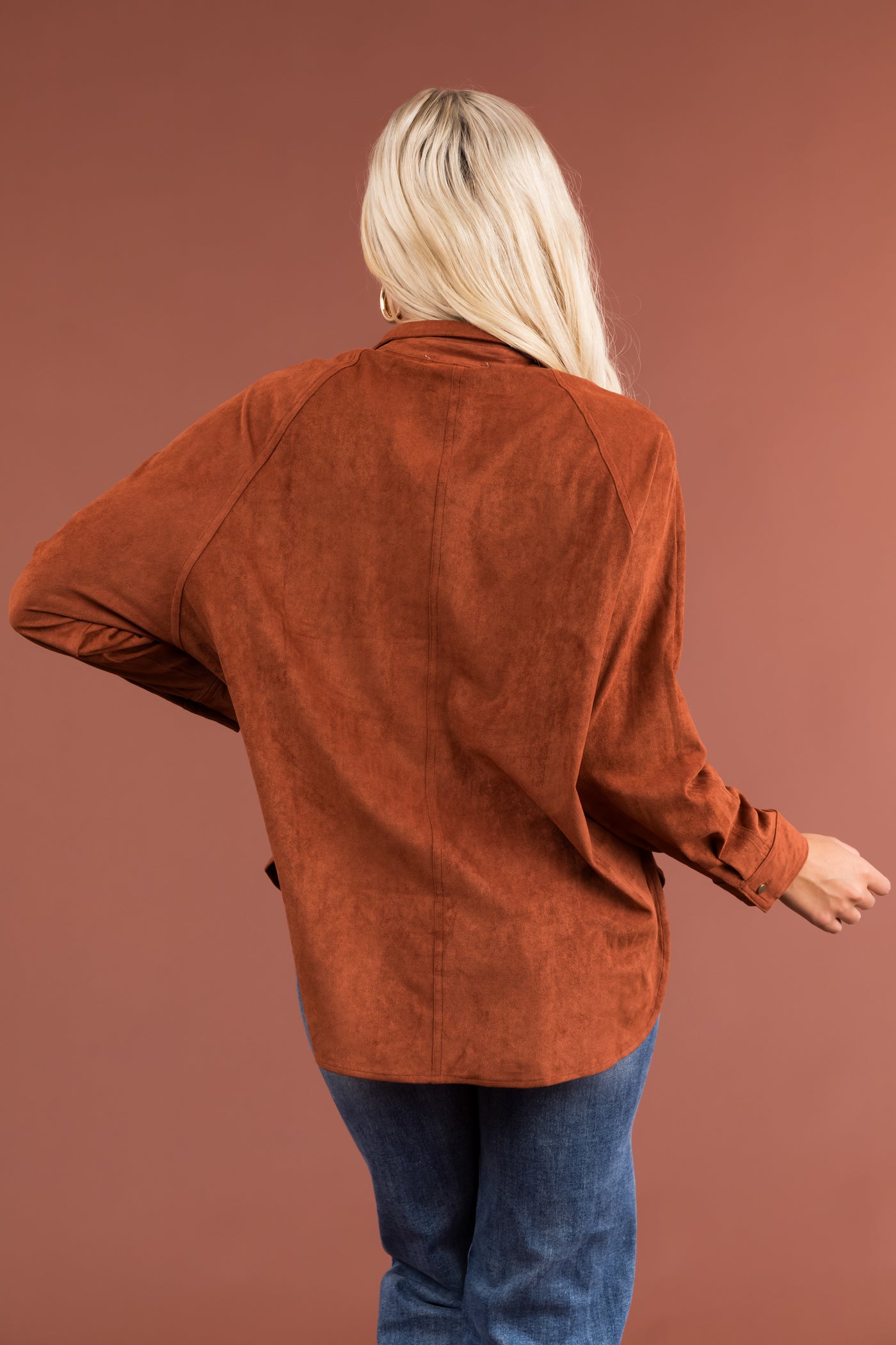 Sienna Faux Suede Button Up Long Sleeve Shirt