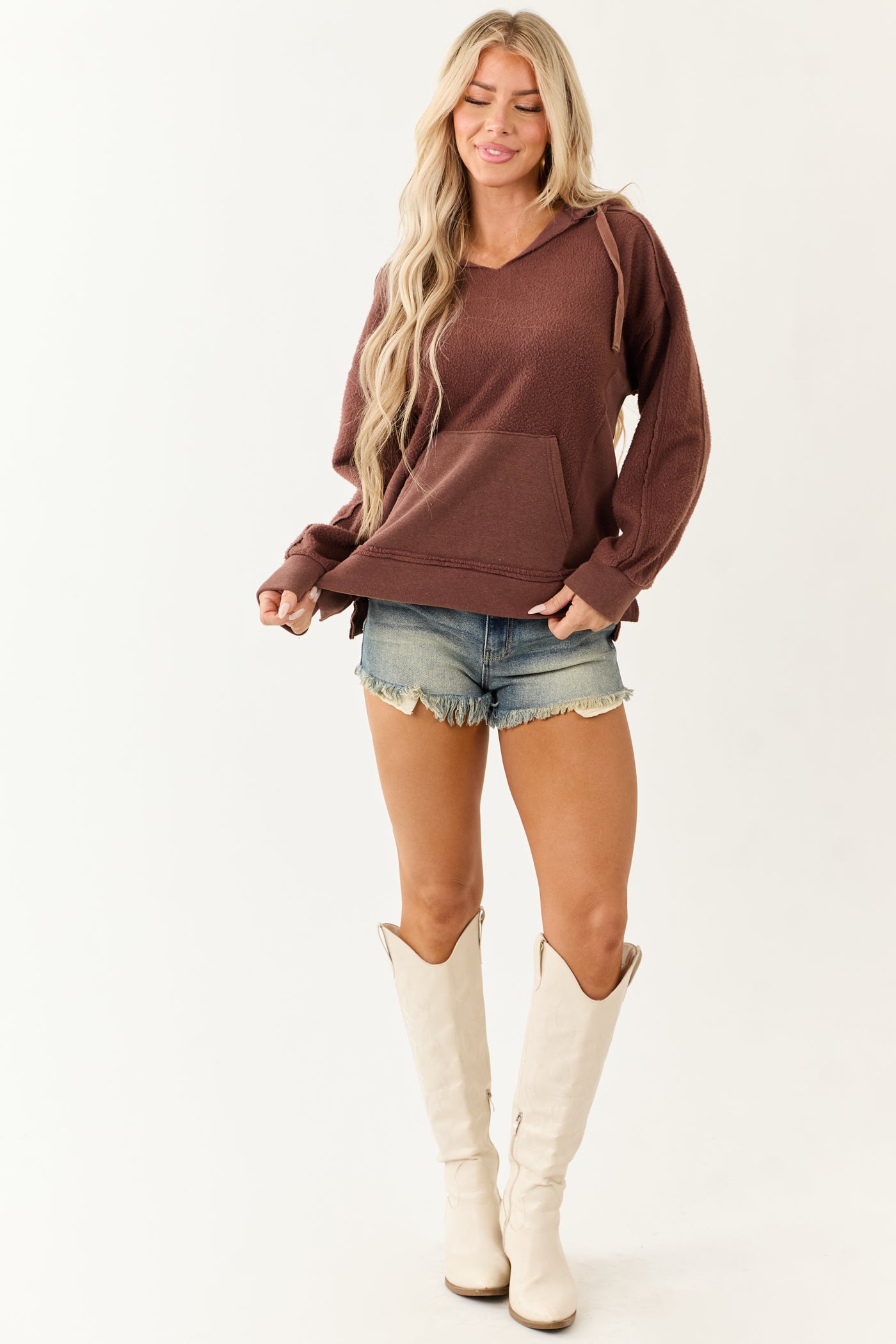 Sienna Long Sleeve Soft Textured Knit Hoodie