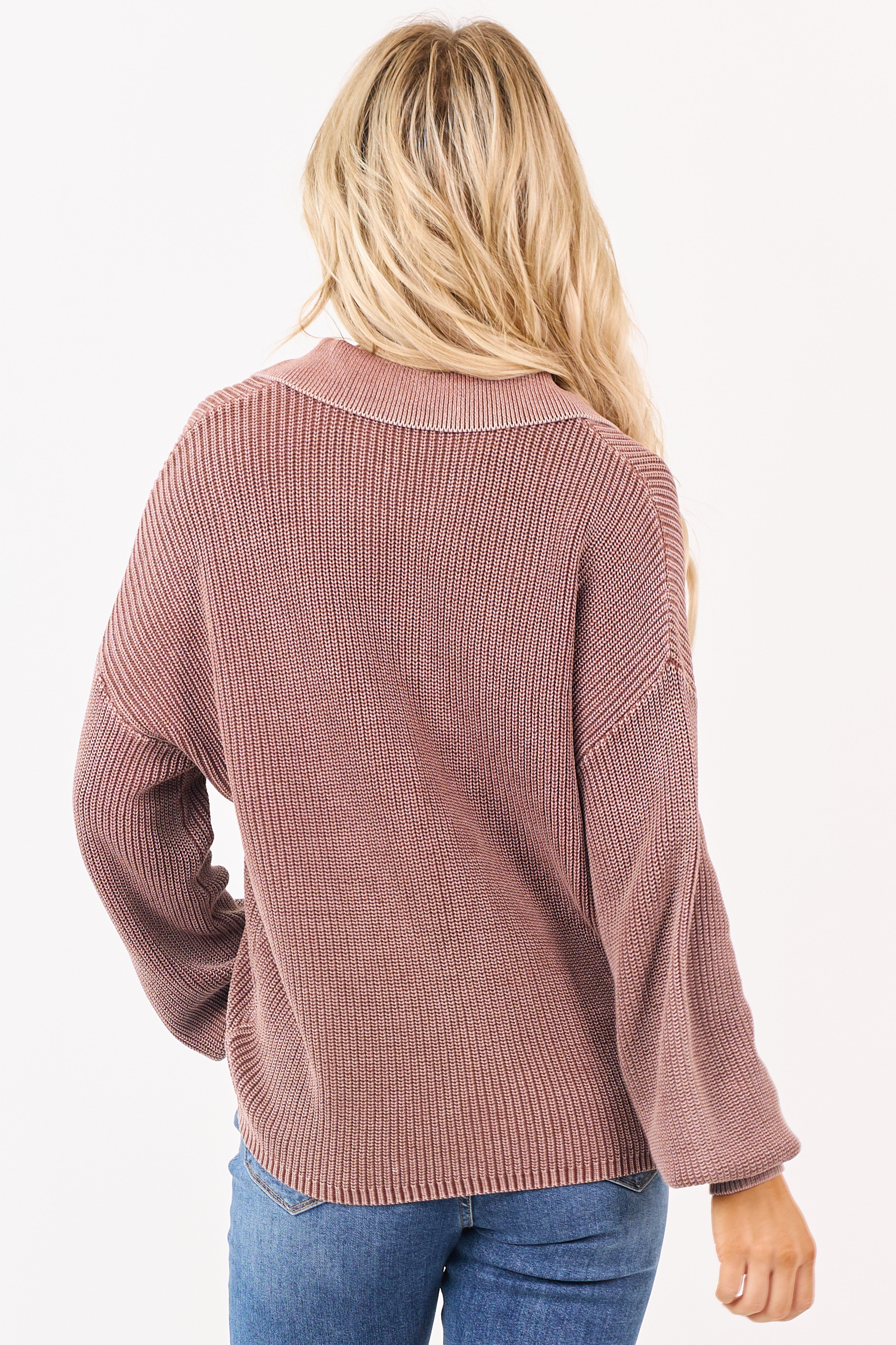 Sienna Mineral Wash Polo Style Ribbed Cotton Sweater