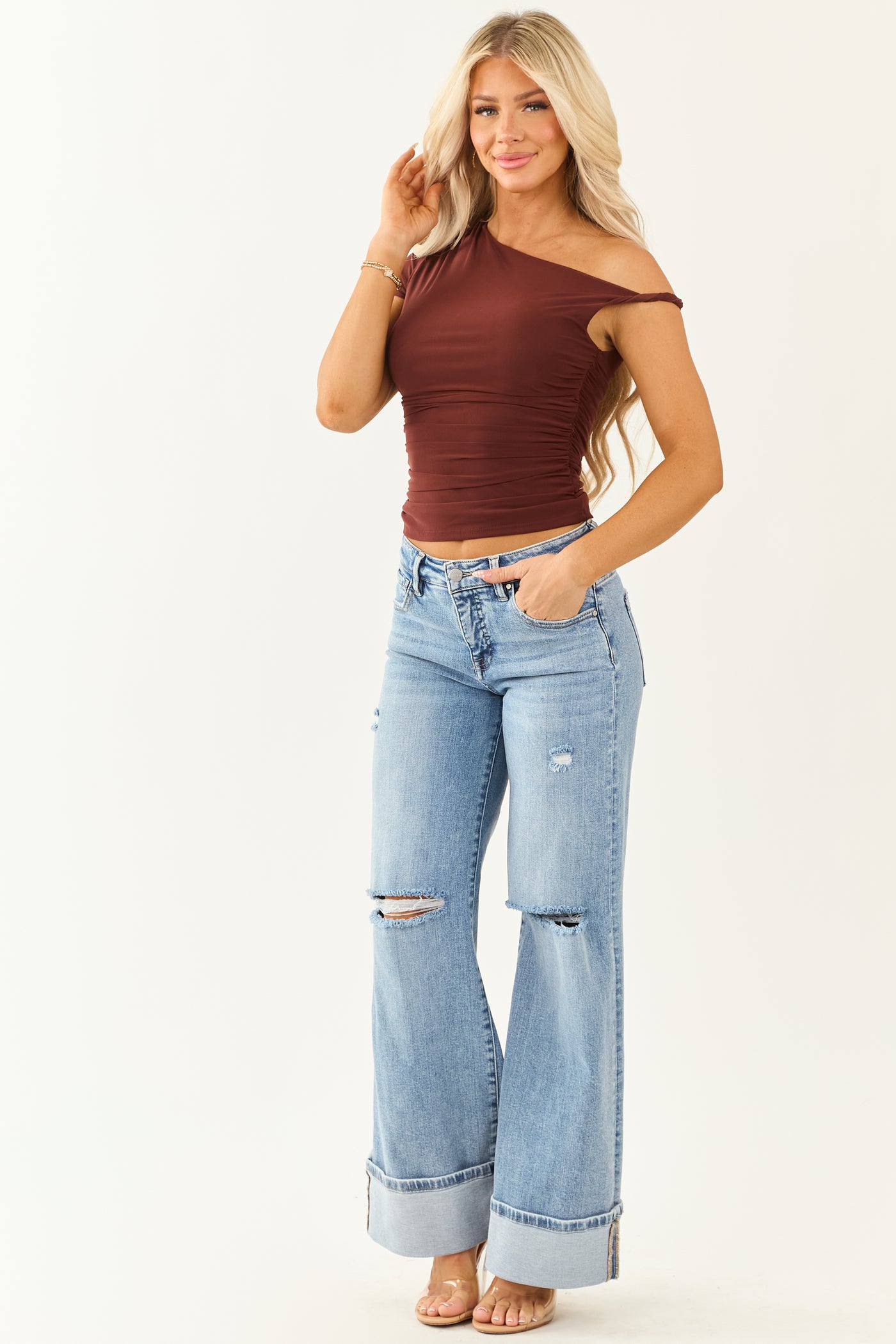 Sienna One Shoulder Asymmetrical Mesh Top