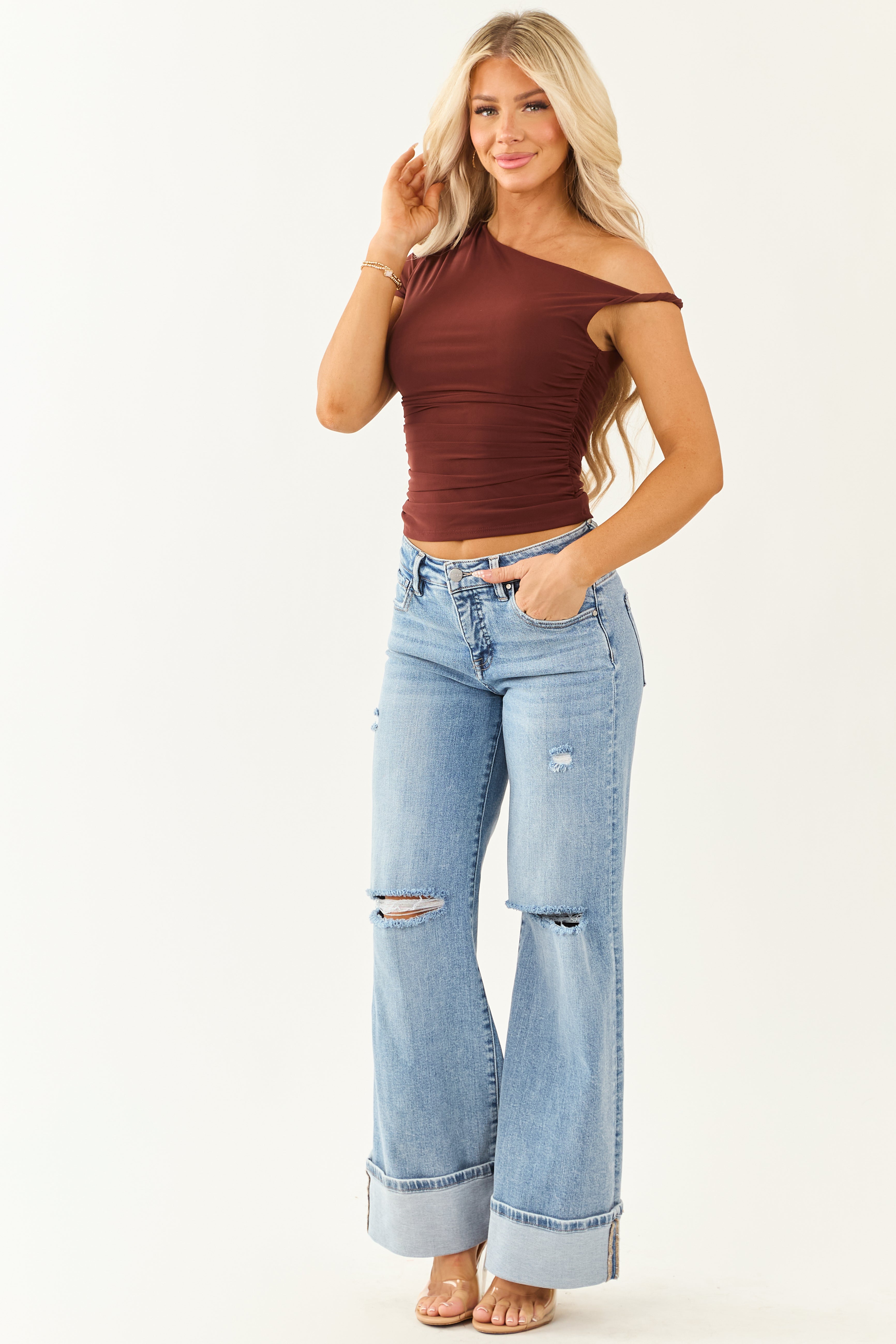 Sienna One Shoulder Asymmetrical Mesh Top