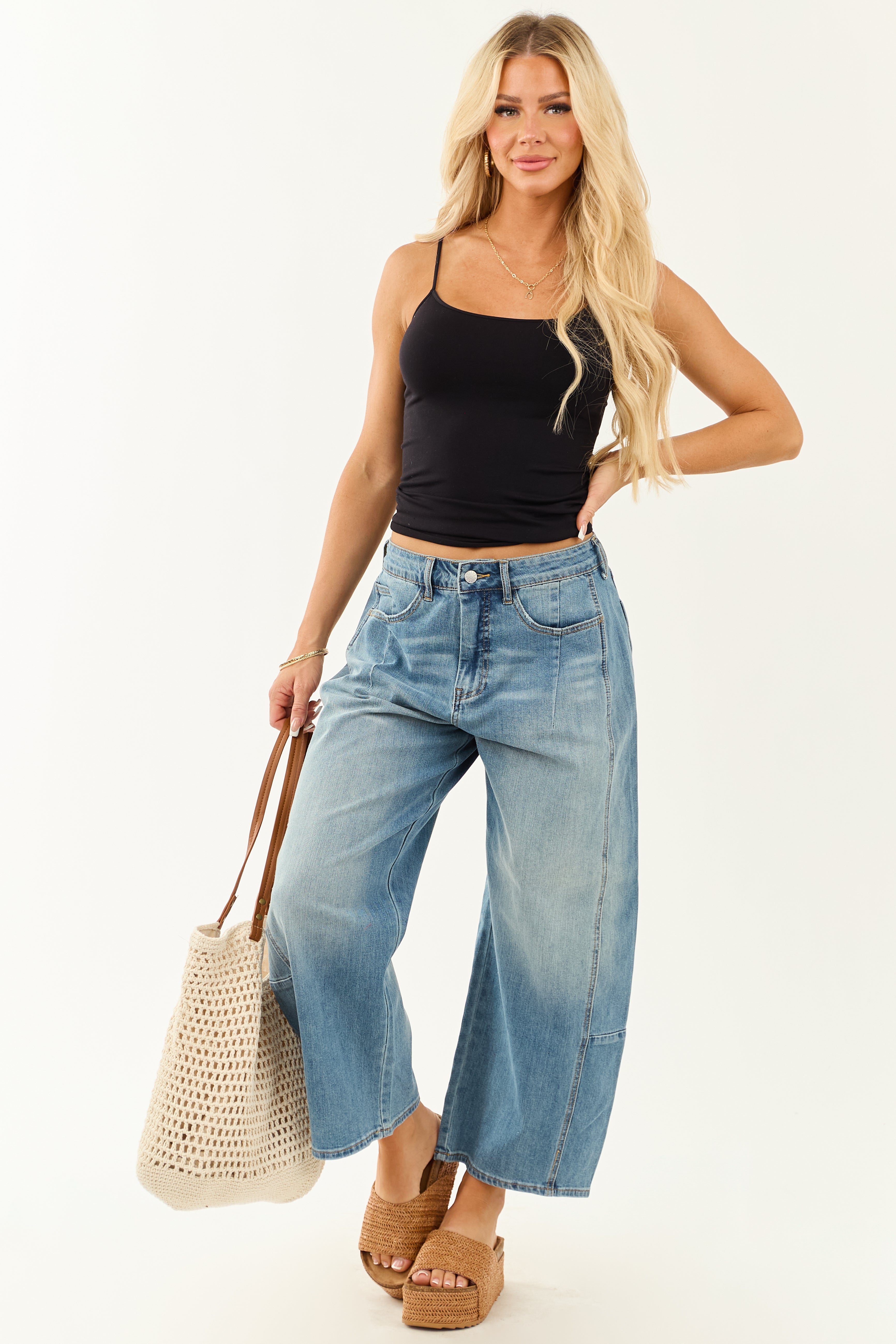 Signature 8 Medium Wash High Rise Barrel Jeans | Lime Lush Boutique
