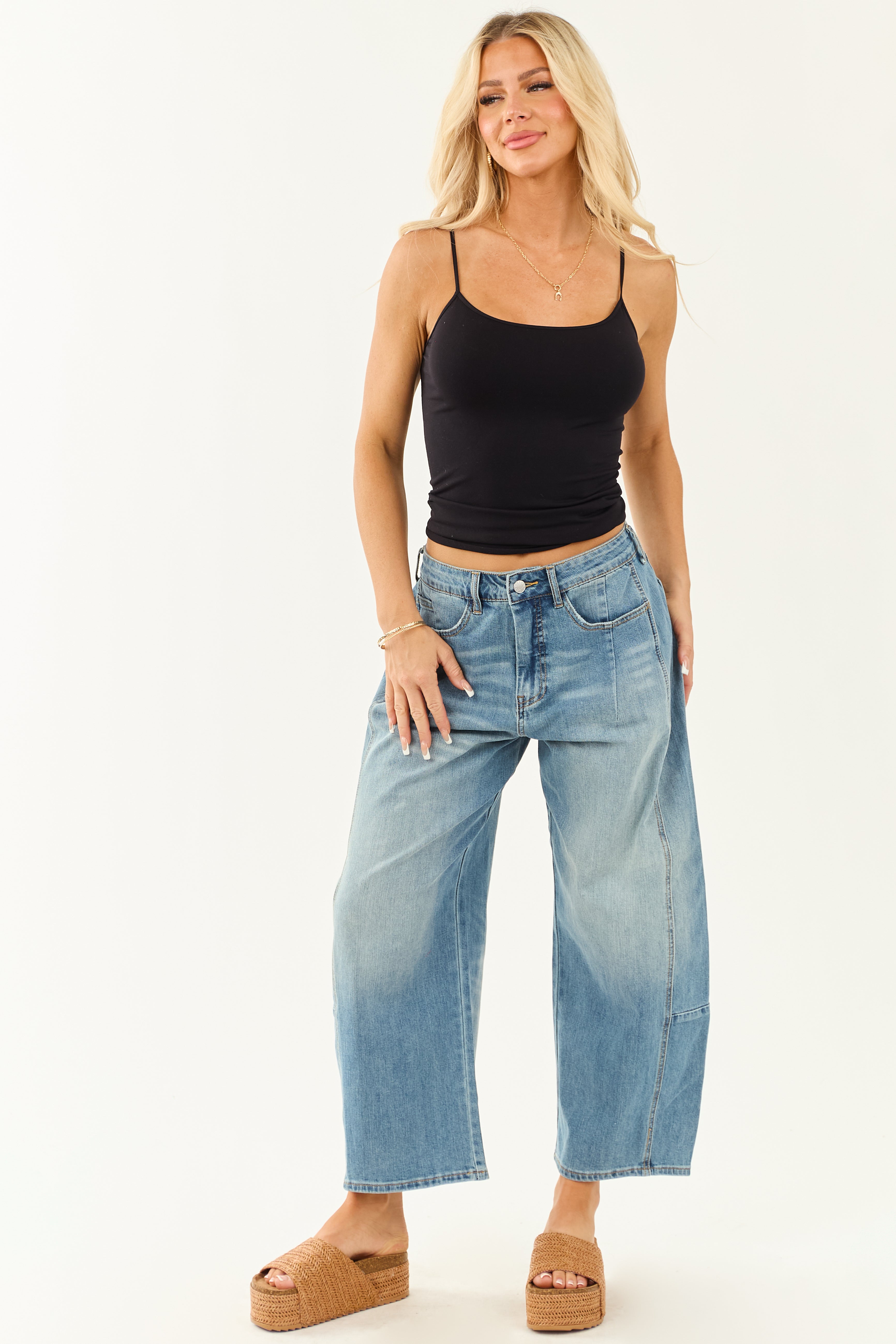 Signature 8 Medium Wash High Rise Barrel Jeans | Lime Lush Boutique