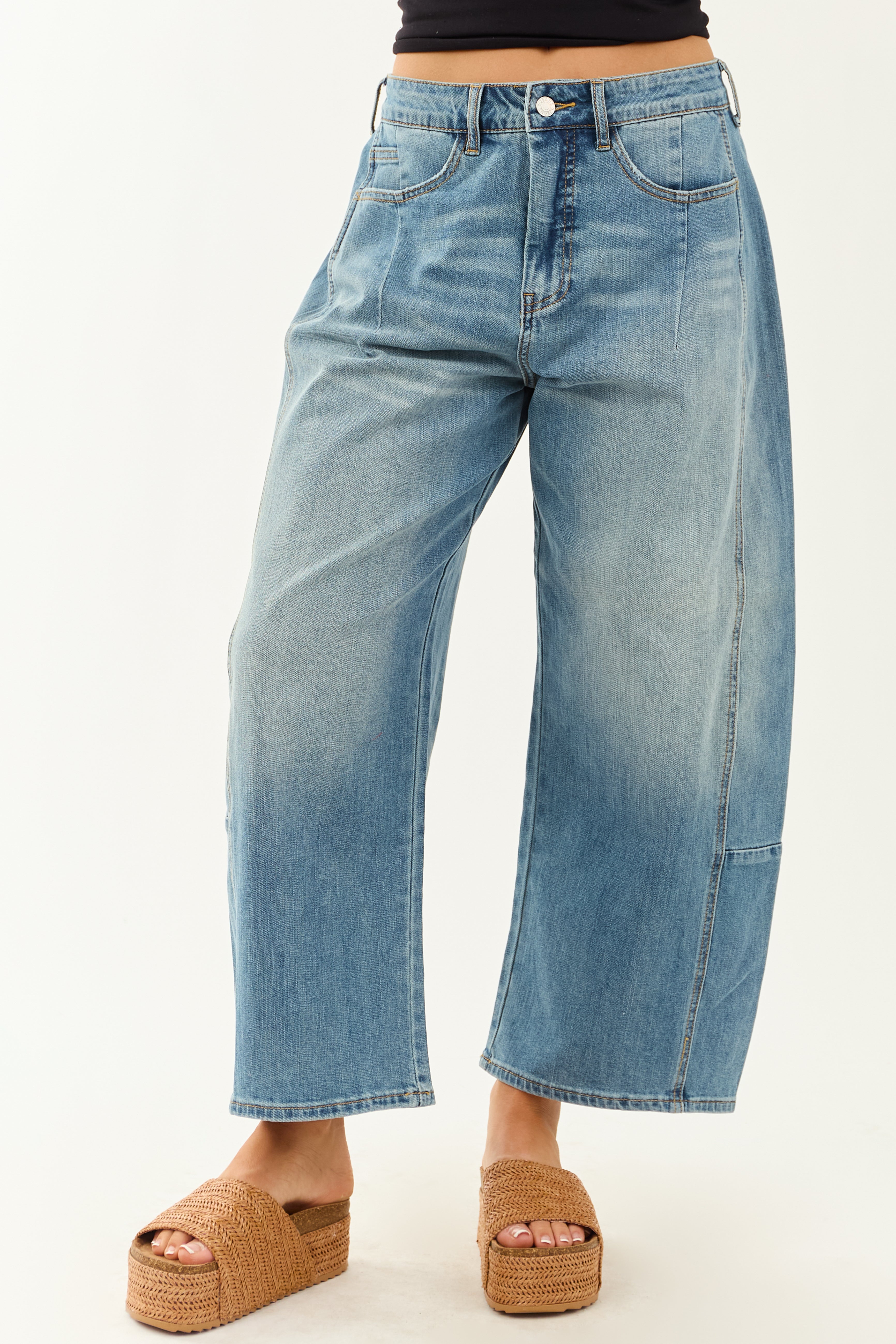 Signature 8 Medium Wash High Rise Barrel Jeans | Lime Lush Boutique