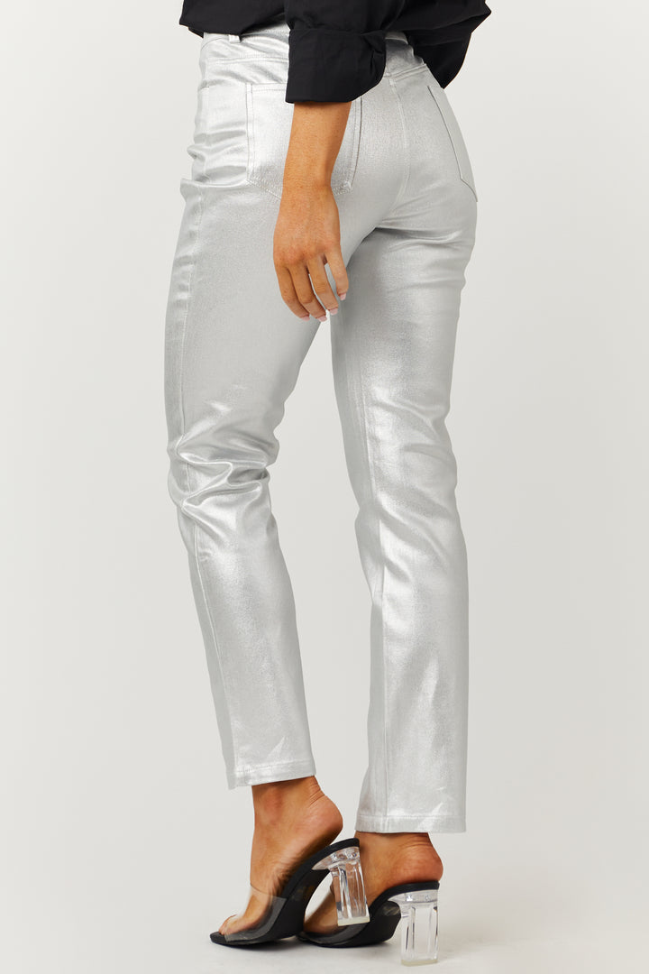 Silver Metallic Coated High Rise Jeans