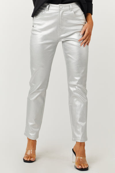 Silver Metallic Coated High Rise Jeans