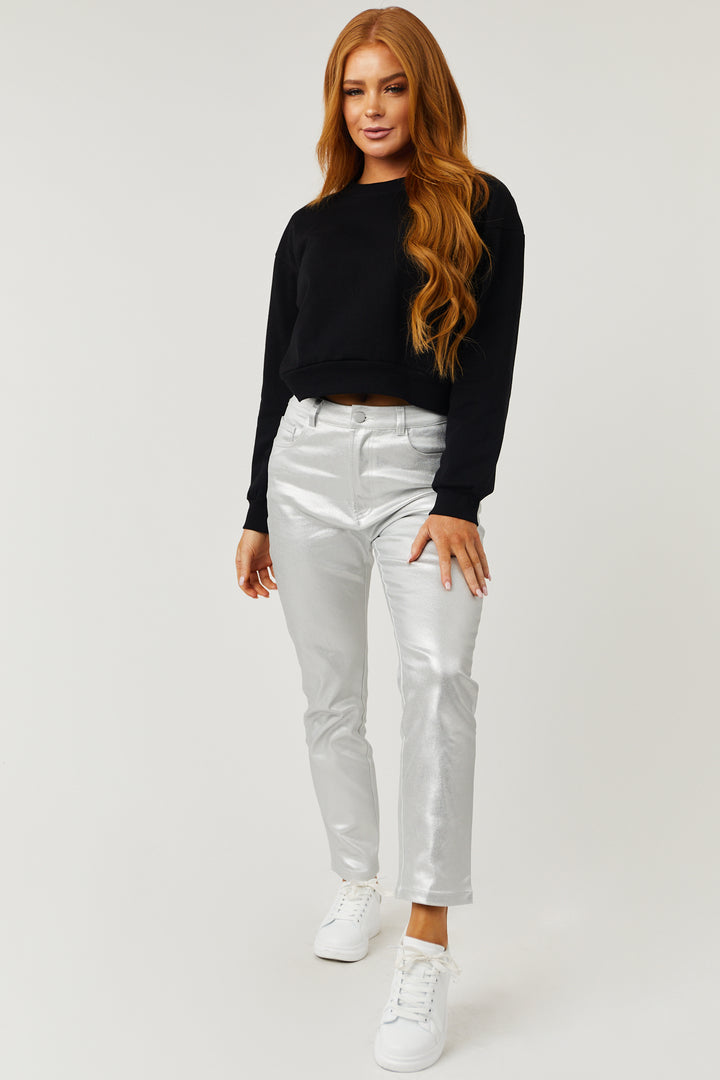 Silver Metallic Coated High Rise Jeans