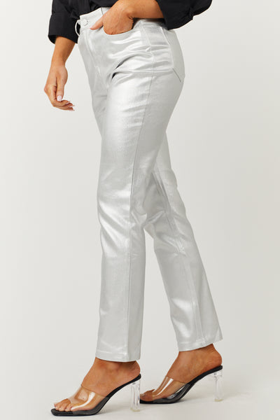 Silver Metallic Coated High Rise Jeans