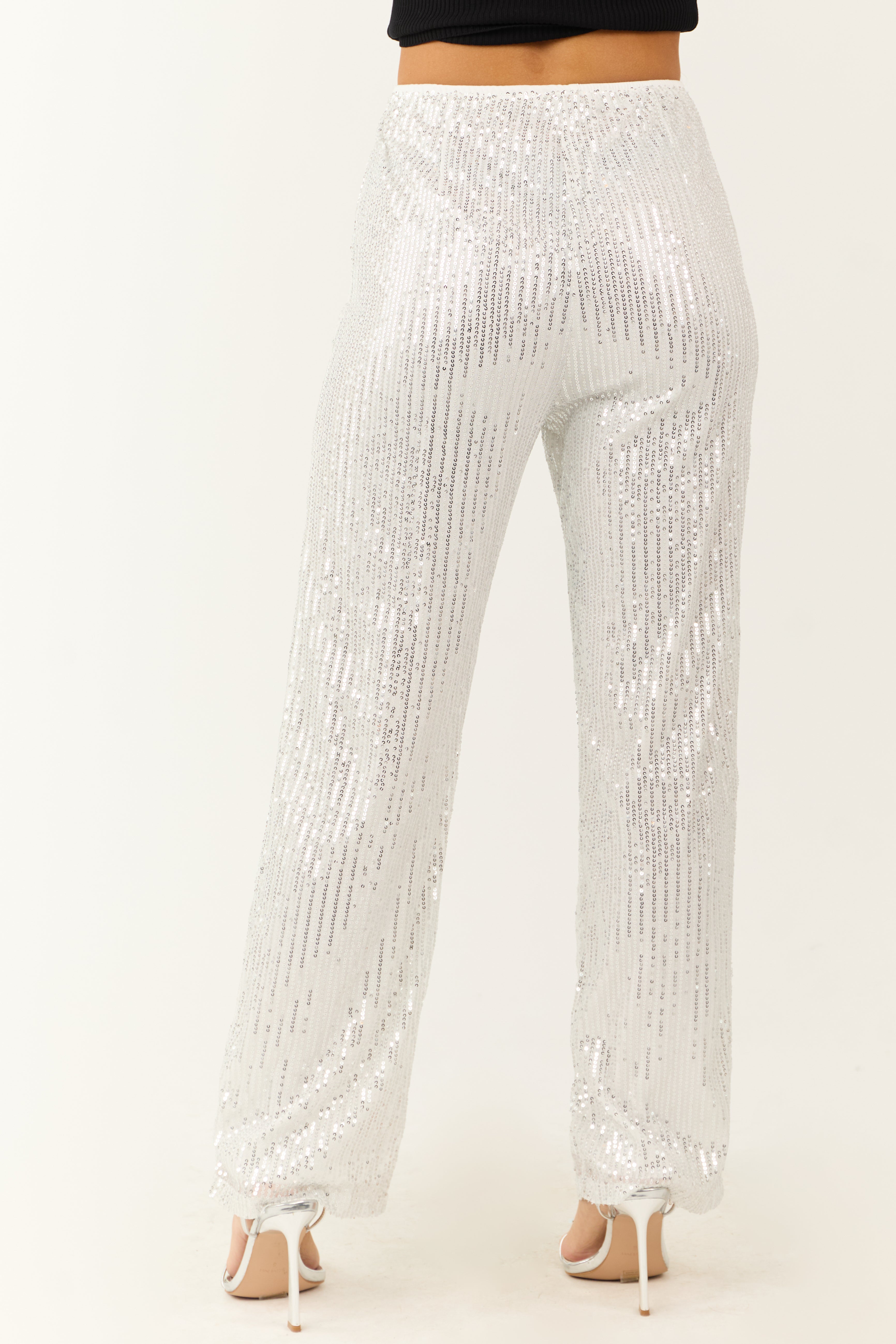 Silver Sequined High Waist Wide Leg Pants | Lime Lush Boutique