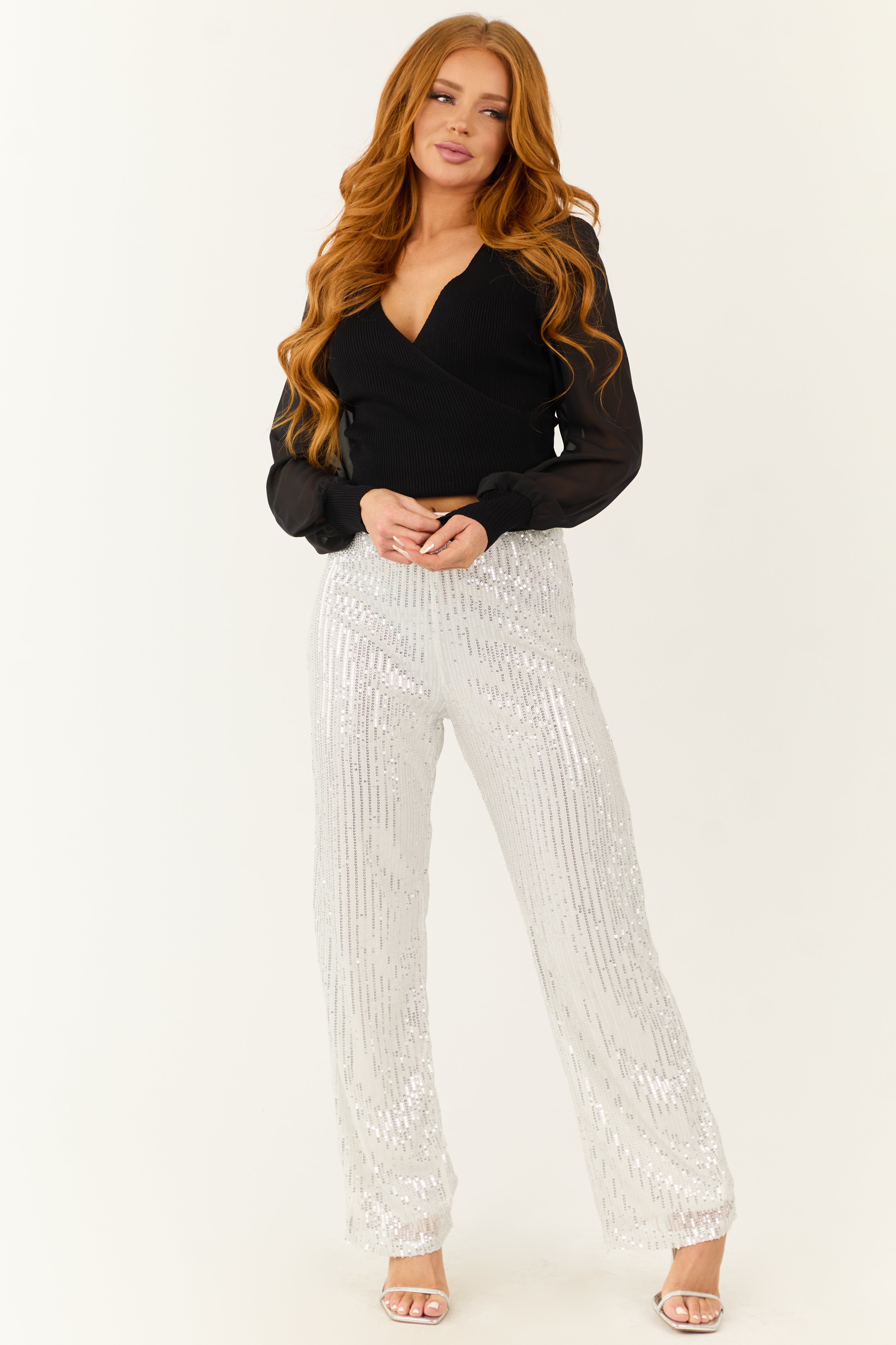 Silver-Sequined-High-Waist-