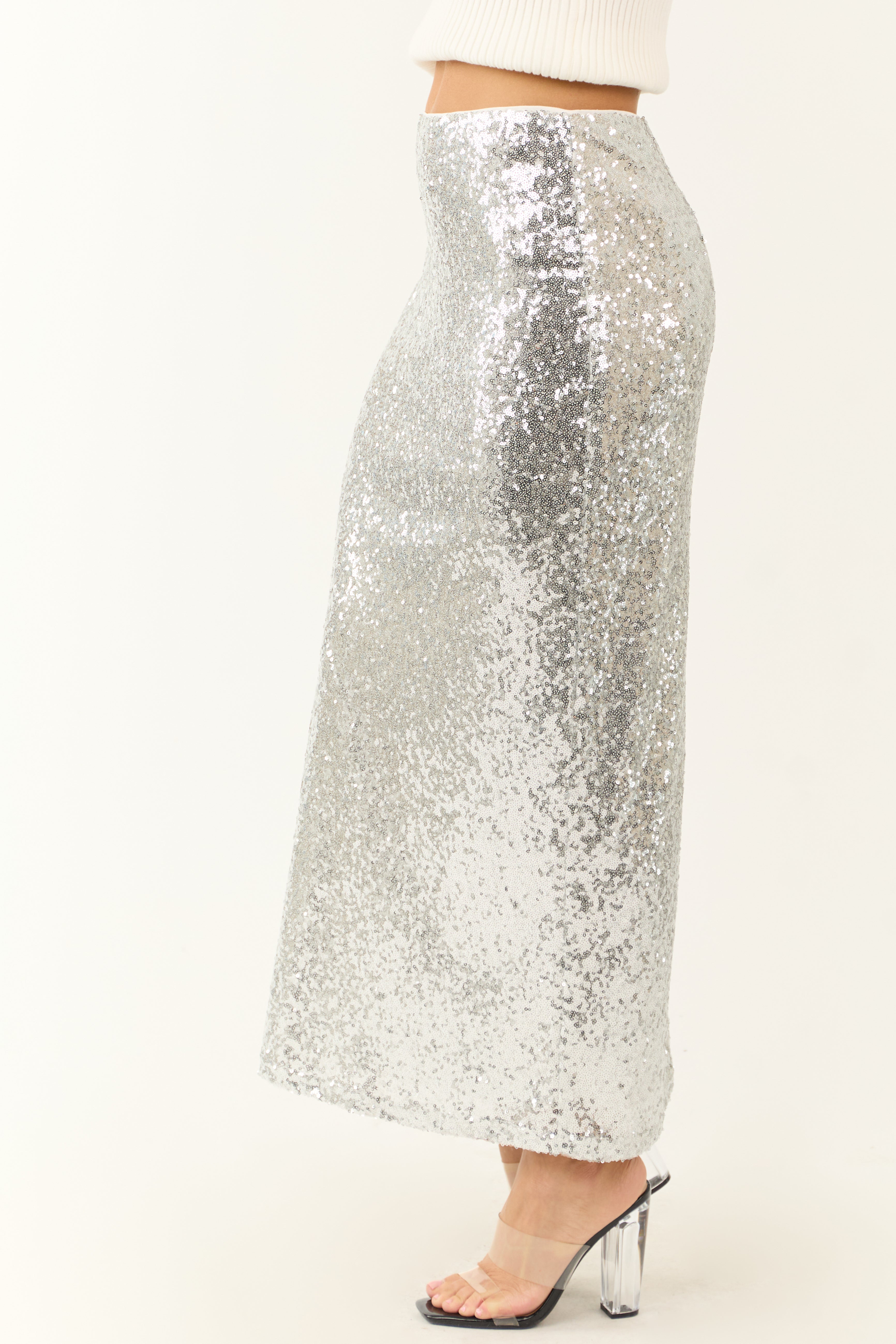 BRIEFING 新品 CL GLITTER LINE KNIT SKIRT S Silver Shiny Sequined