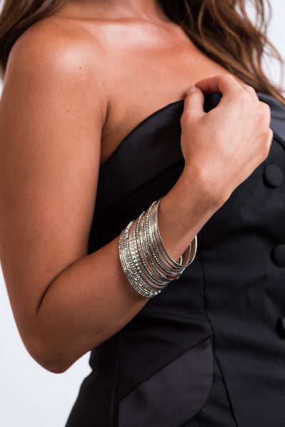 Silver 15 Piece Assorted Metallic Bangle Bracelets
