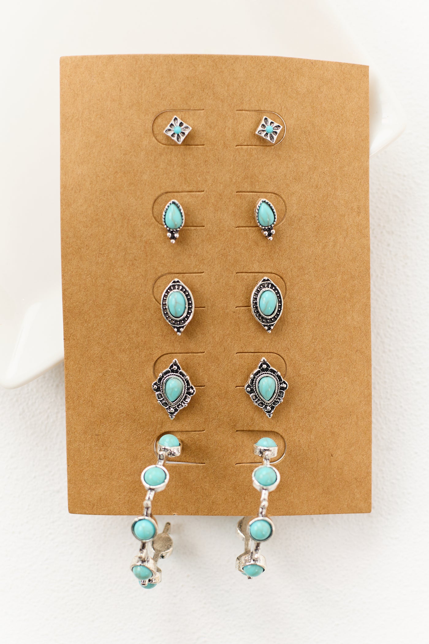 Silver Assorted Turquoise Stone Earrings Set